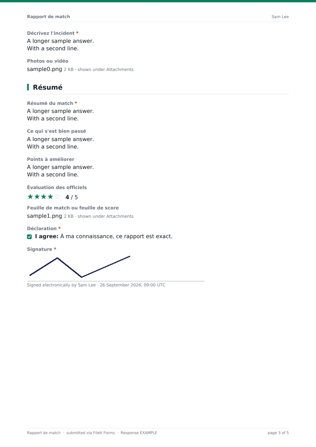 Rapport de match — exemple de réponse au format PDF, page 3 sur 5