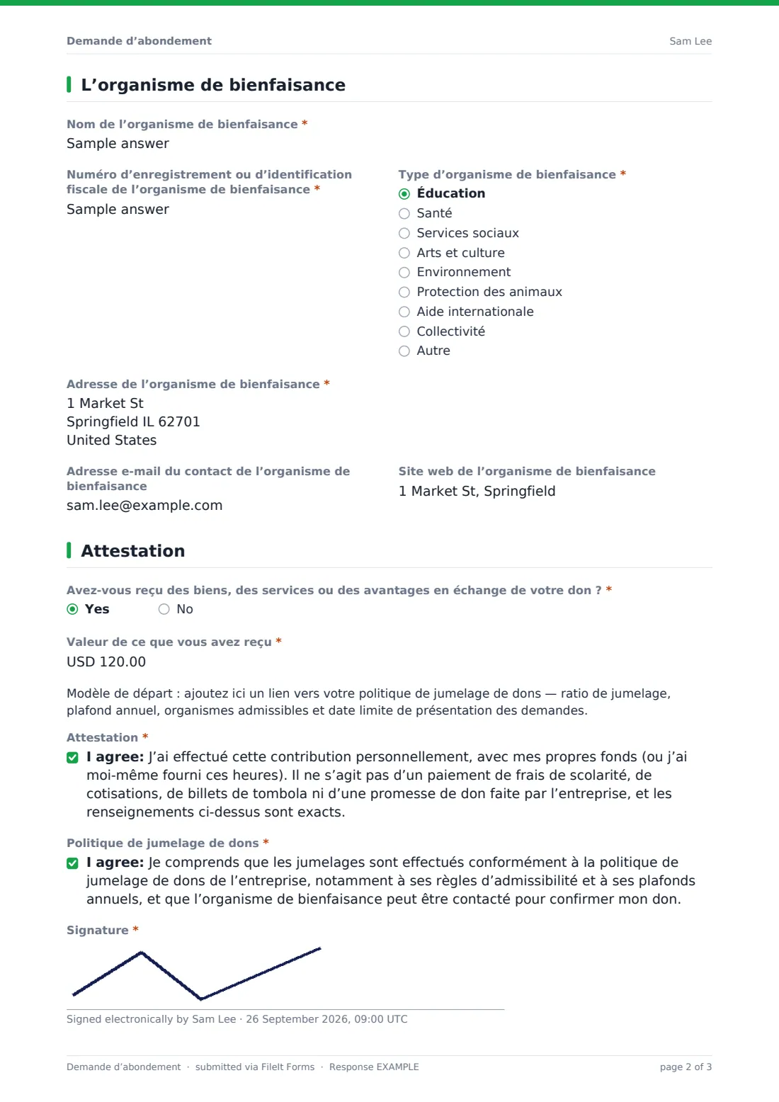 Demande d’abondement — exemple de réponse au format PDF, page 2 sur 3