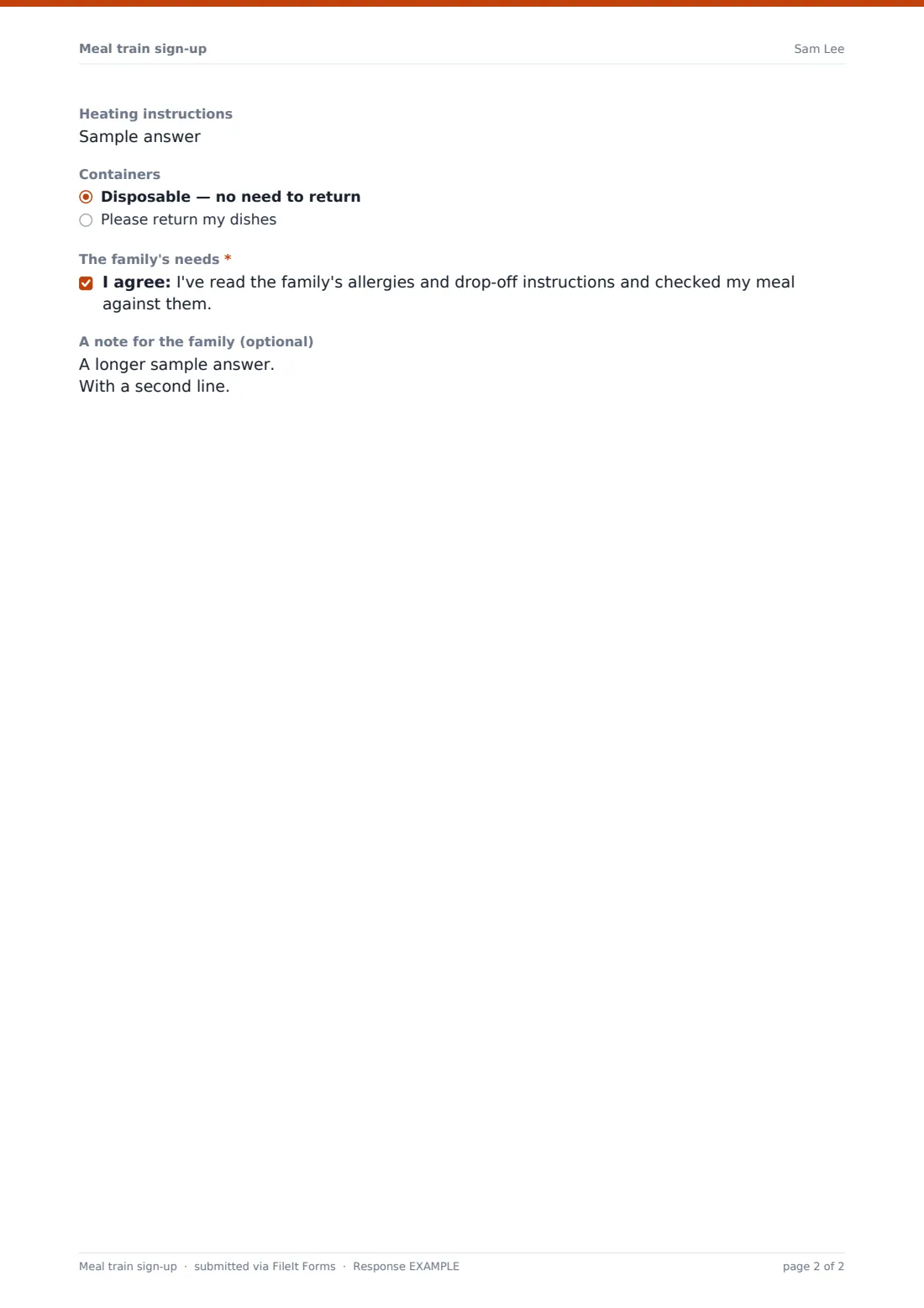 Meal train sign-up — example response PDF, page 2 of 2