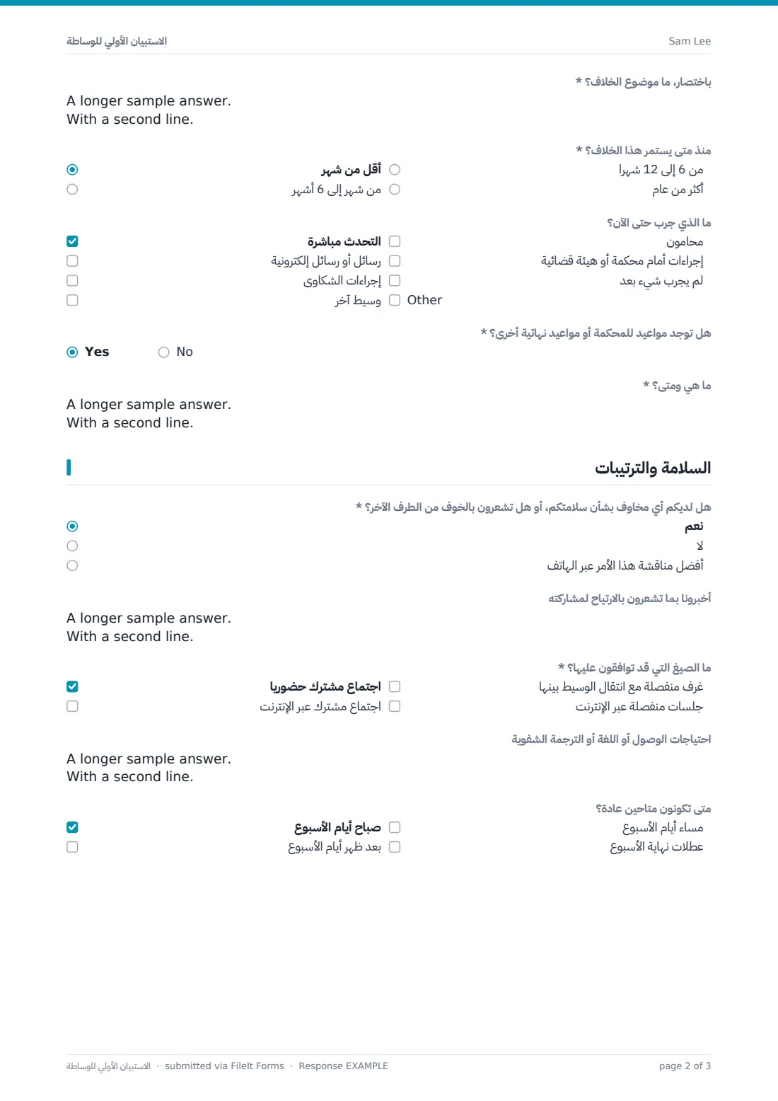 الاستبيان الأولي للوساطة — ملف PDF لرد نموذجي، الصفحة 2 من 3