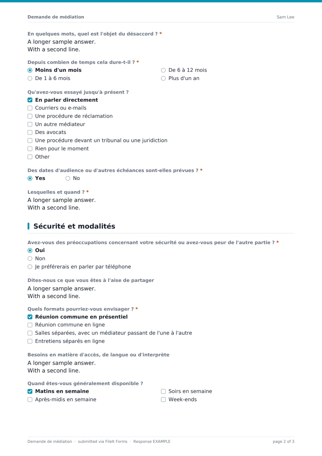 Demande de médiation — exemple de réponse au format PDF, page 2 sur 3
