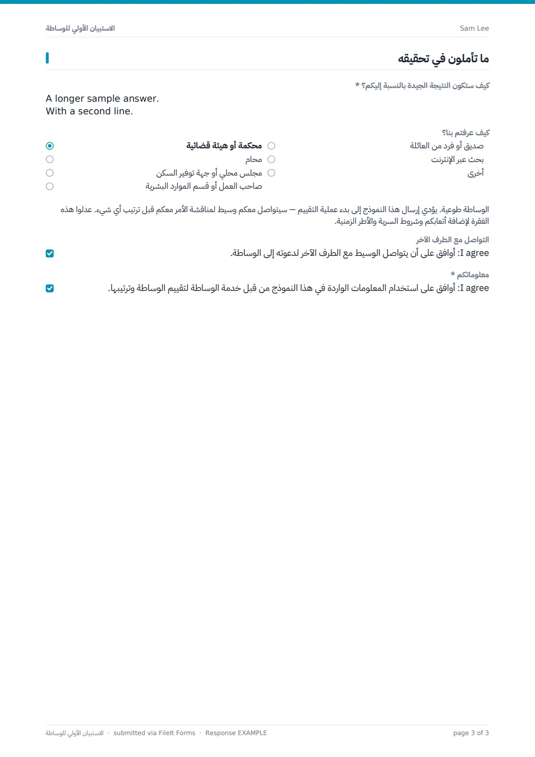 الاستبيان الأولي للوساطة — ملف PDF لرد نموذجي، الصفحة 3 من 3