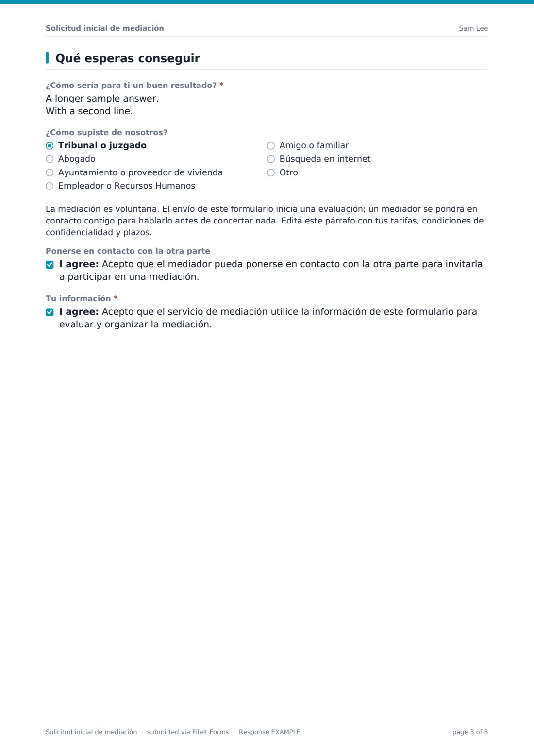 Solicitud inicial de mediación — PDF de respuesta de ejemplo, página 3 de 3