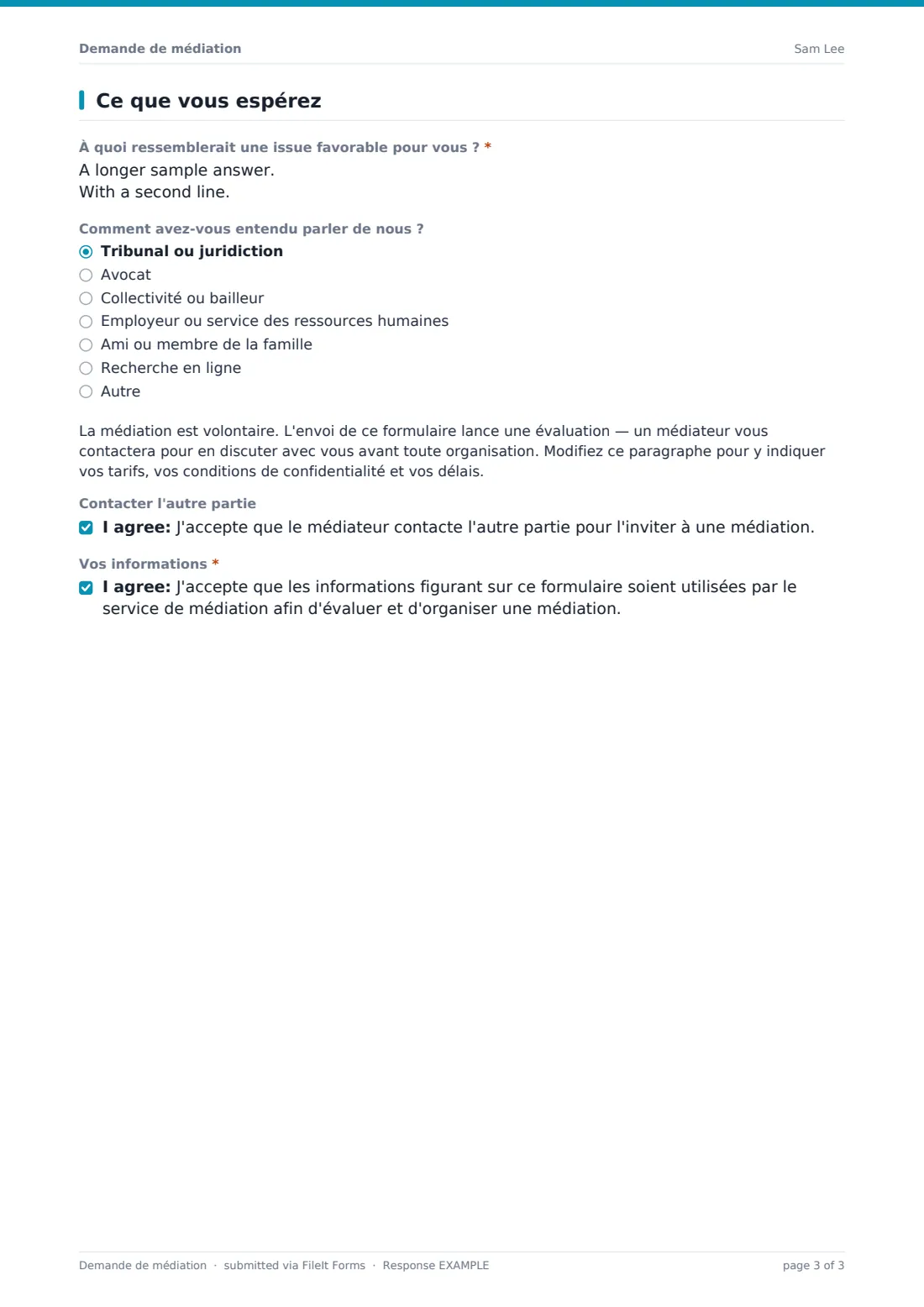 Demande de médiation — exemple de réponse au format PDF, page 3 sur 3