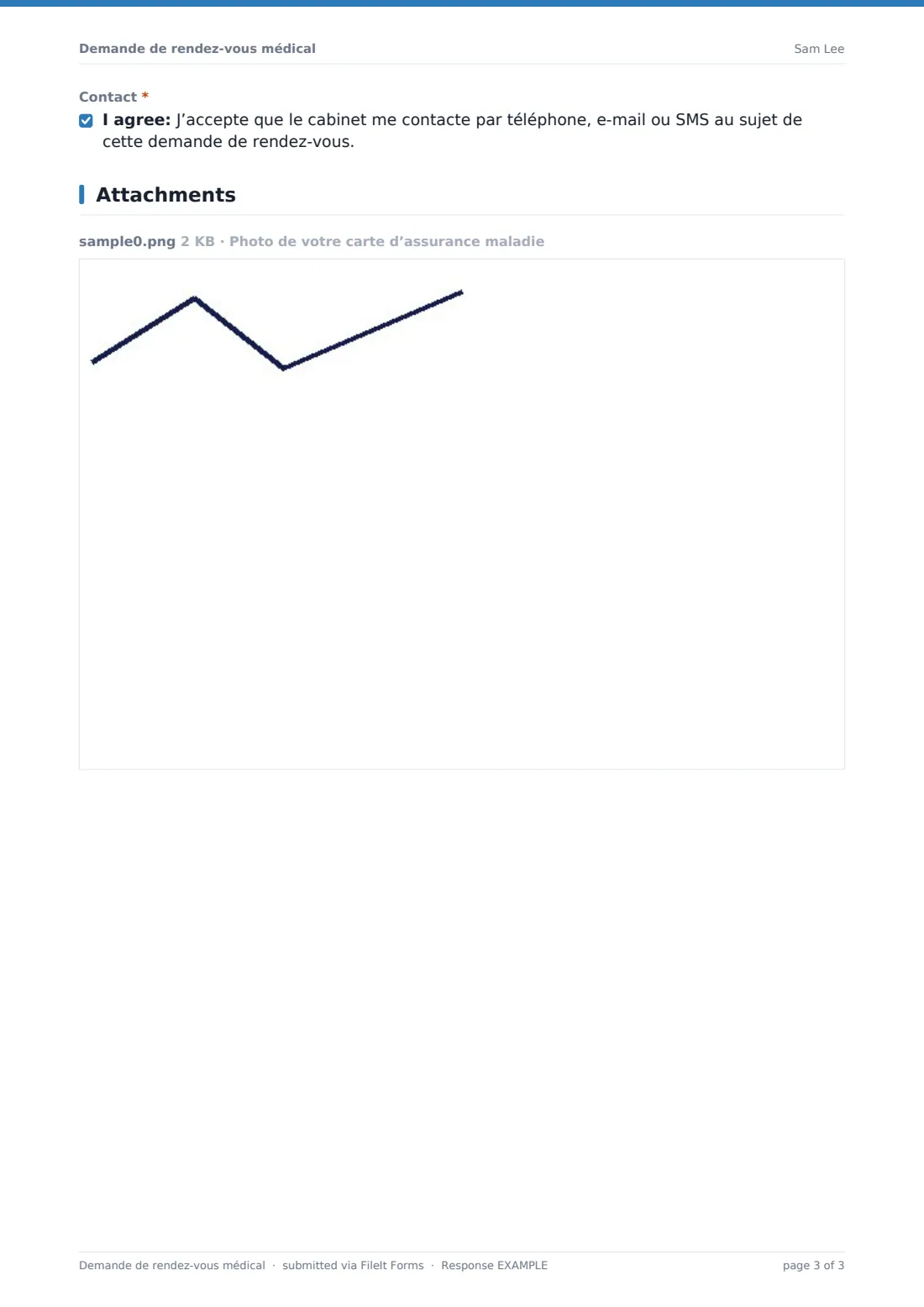 Demande de rendez-vous médical — exemple de réponse au format PDF, page 3 sur 3