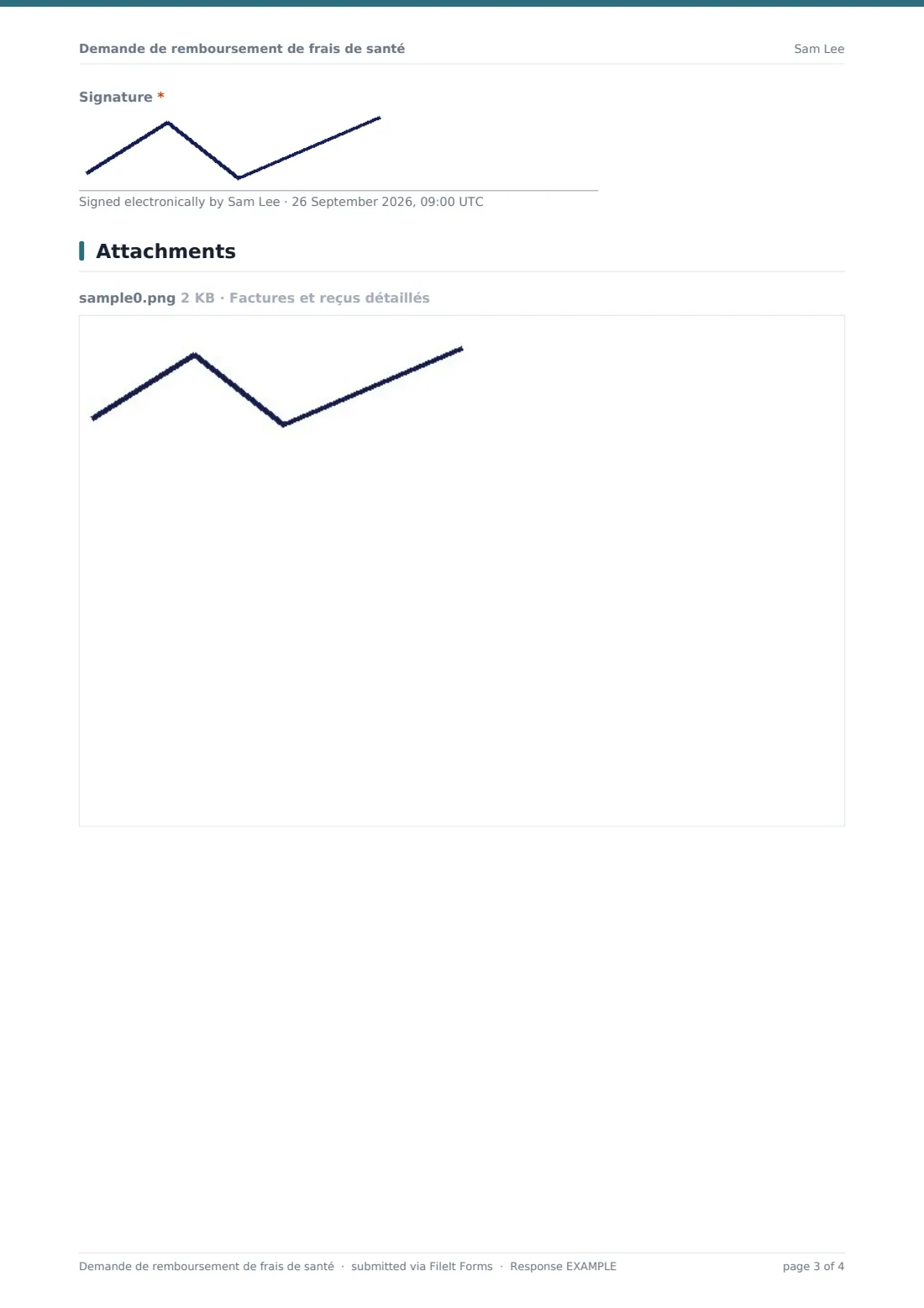 Demande de remboursement de frais de santé — exemple de réponse au format PDF, page 3 sur 4