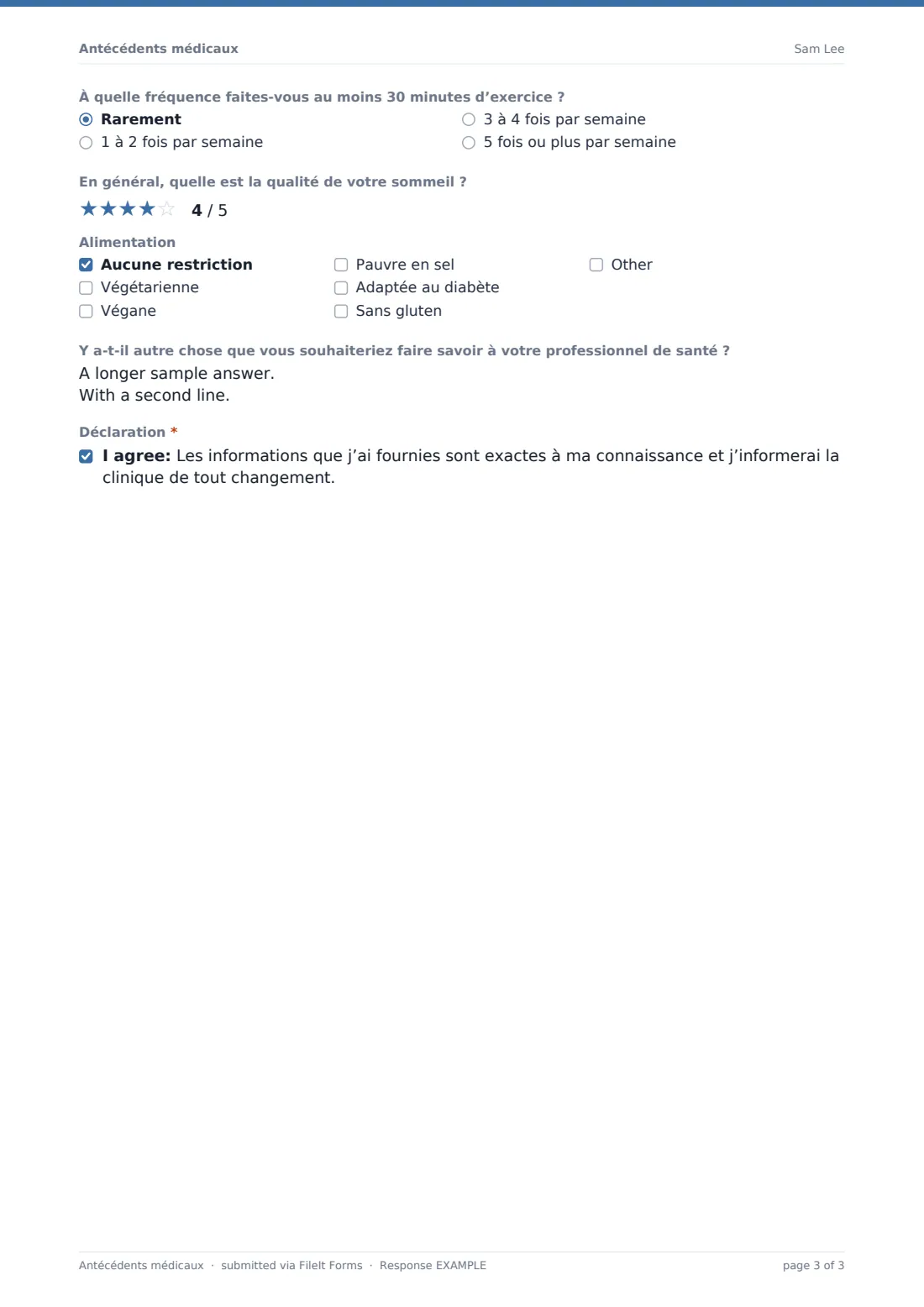 Antécédents médicaux — exemple de réponse au format PDF, page 3 sur 3