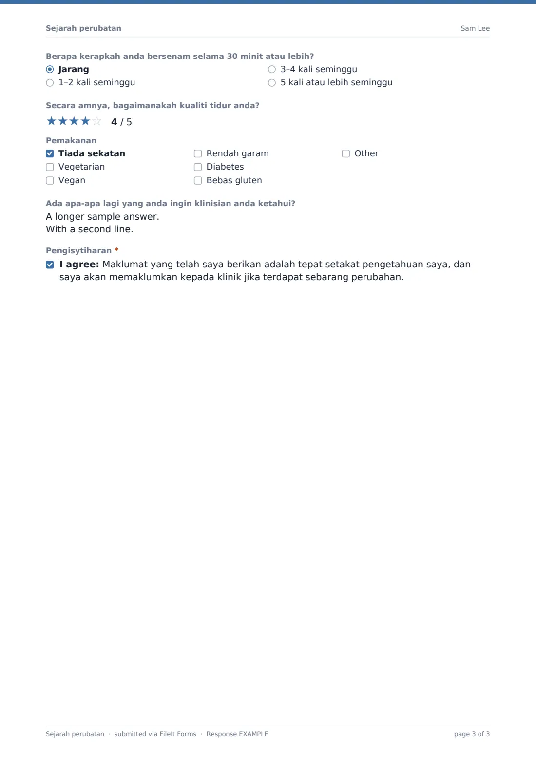 Sejarah perubatan — PDF respons contoh, halaman 3 daripada 3