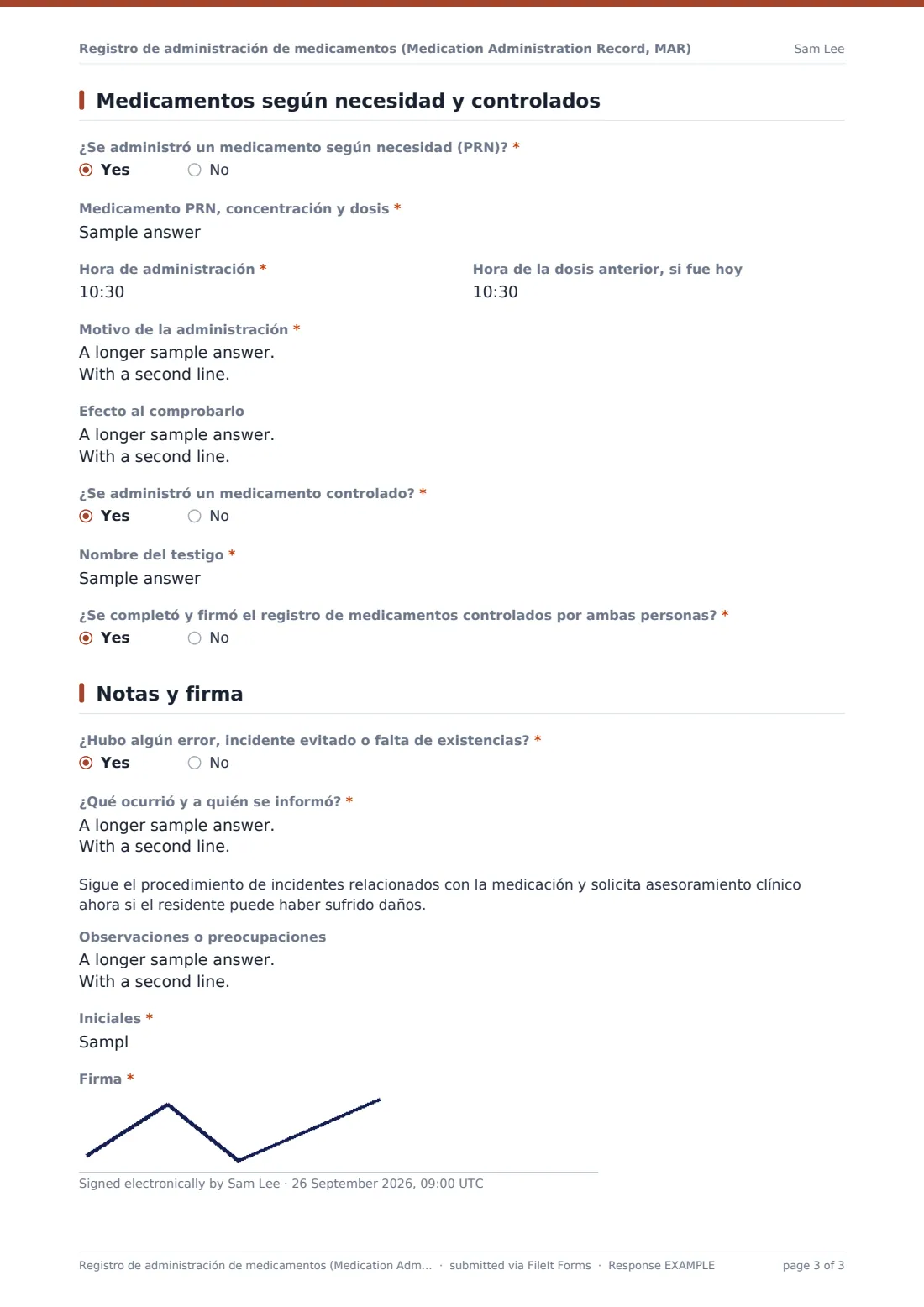 Registro de administración de medicamentos (Medication Administration Record, MAR) — PDF de respuesta de ejemplo, página 3 de 3