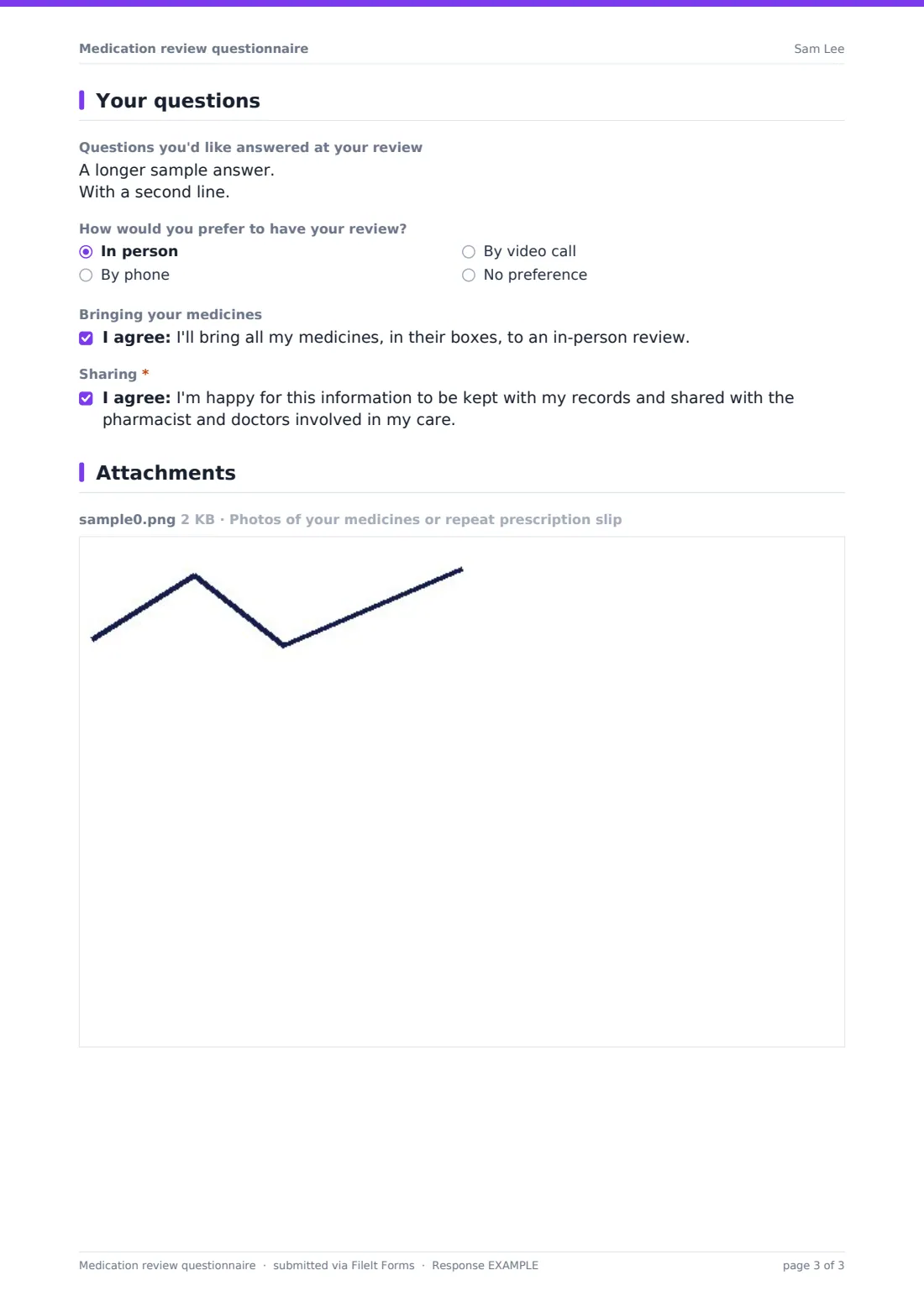 Medication review questionnaire — example response PDF, page 3 of 3