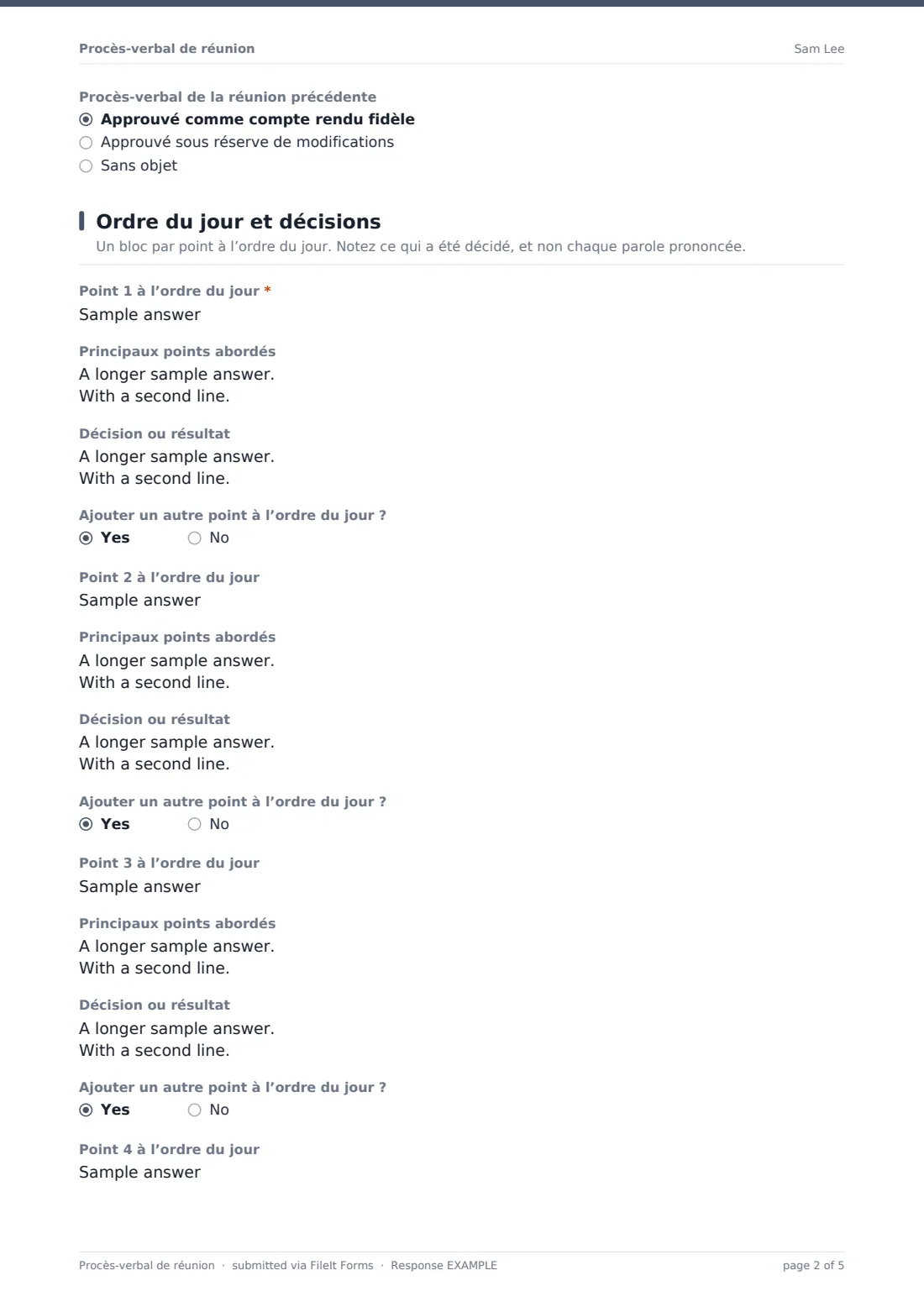 Procès-verbal de réunion — exemple de réponse au format PDF, page 2 sur 5