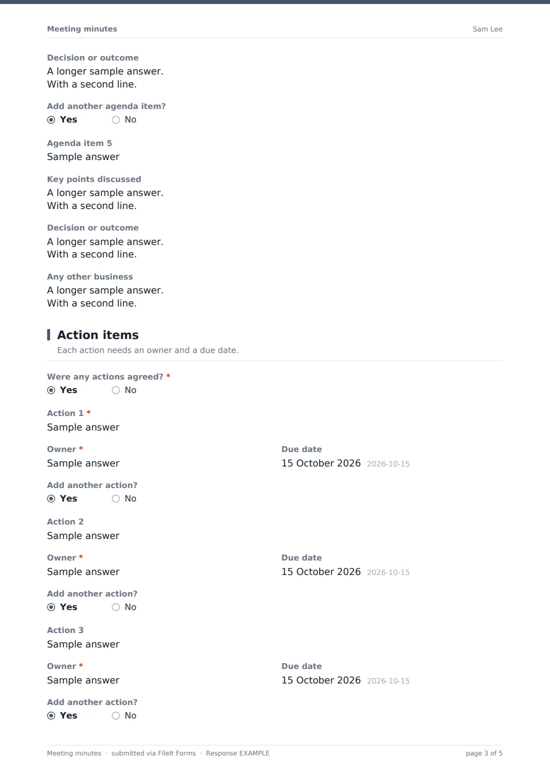 Meeting minutes — example response PDF, page 3 of 5