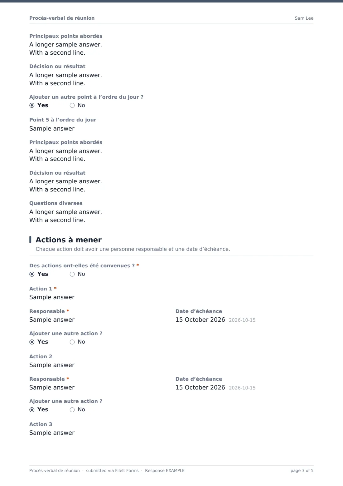 Procès-verbal de réunion — exemple de réponse au format PDF, page 3 sur 5