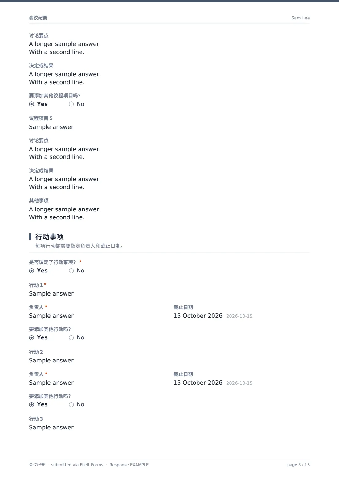 会议纪要 — 示例回复 PDF，第 3 页，共 5 页
