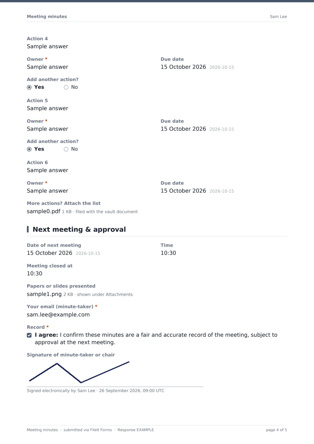 Meeting minutes — example response PDF, page 4 of 5