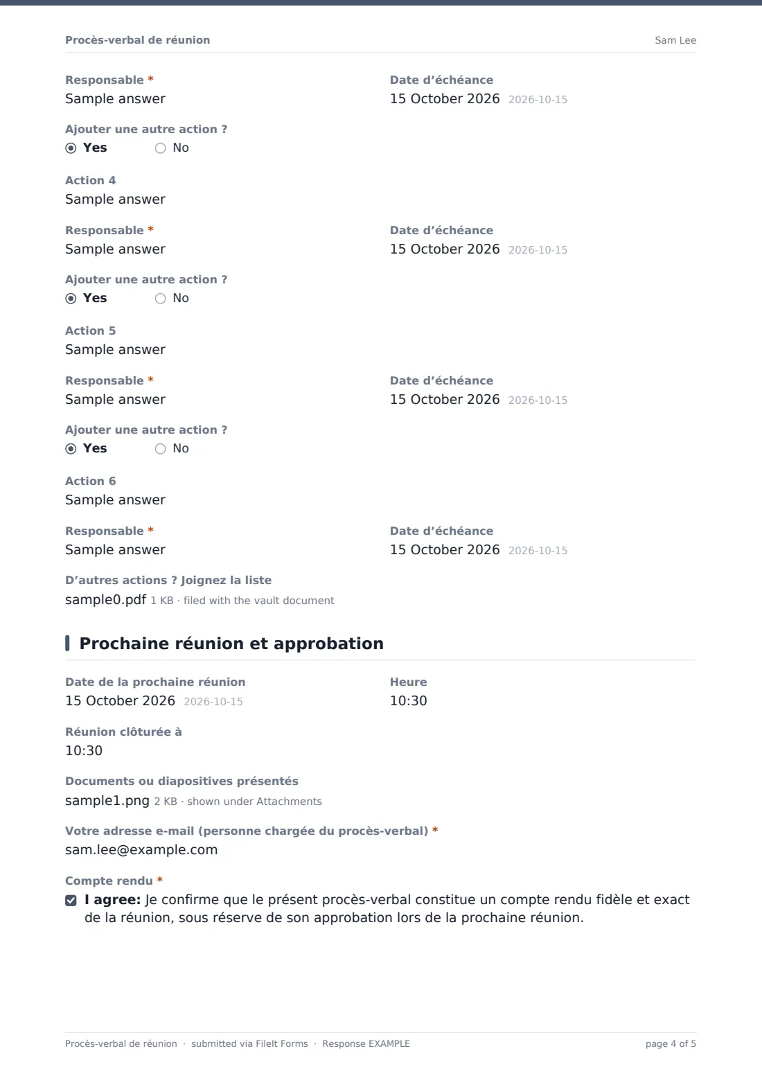 Procès-verbal de réunion — exemple de réponse au format PDF, page 4 sur 5