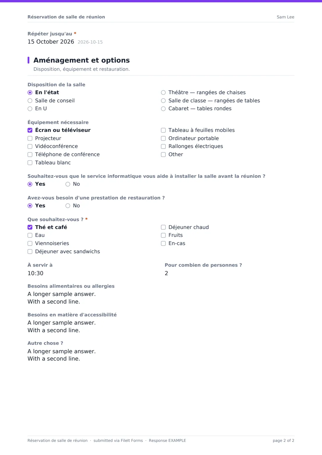 Réservation de salle de réunion — exemple de réponse au format PDF, page 2 sur 2