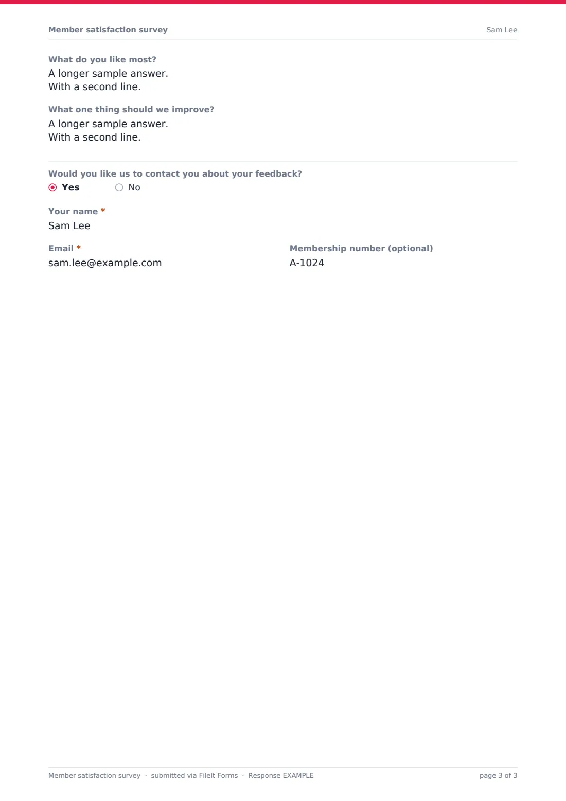 Member satisfaction survey — example response PDF, page 3 of 3