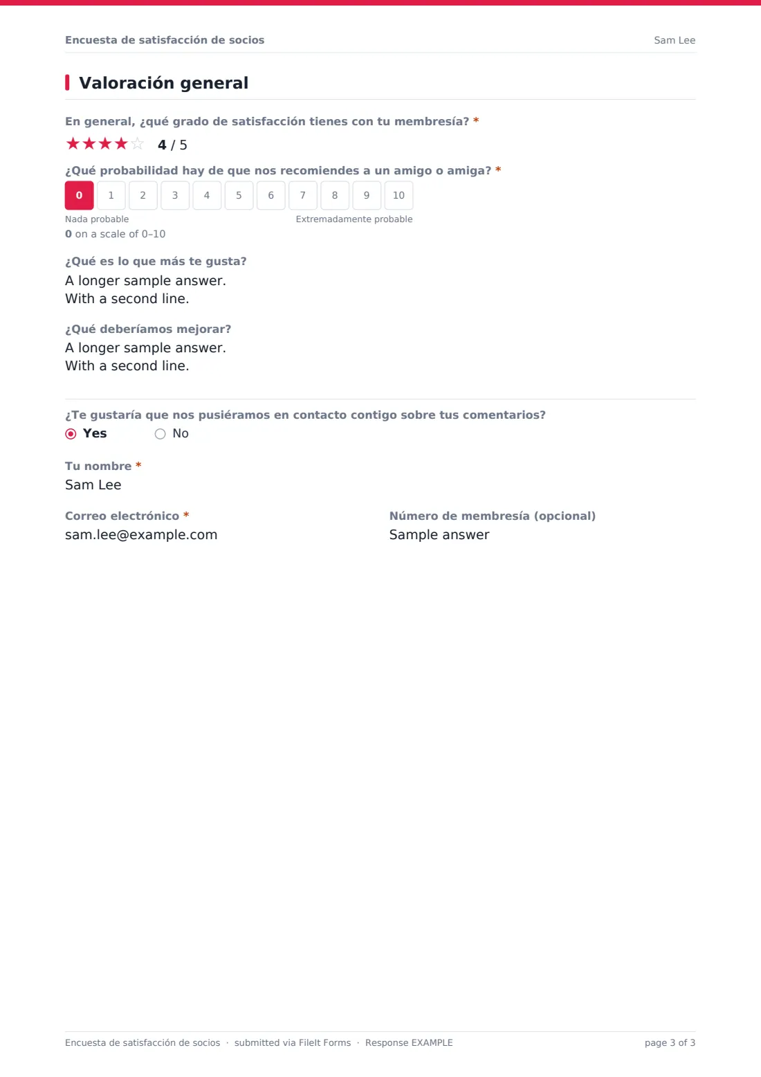 Encuesta de satisfacción de socios — PDF de respuesta de ejemplo, página 3 de 3