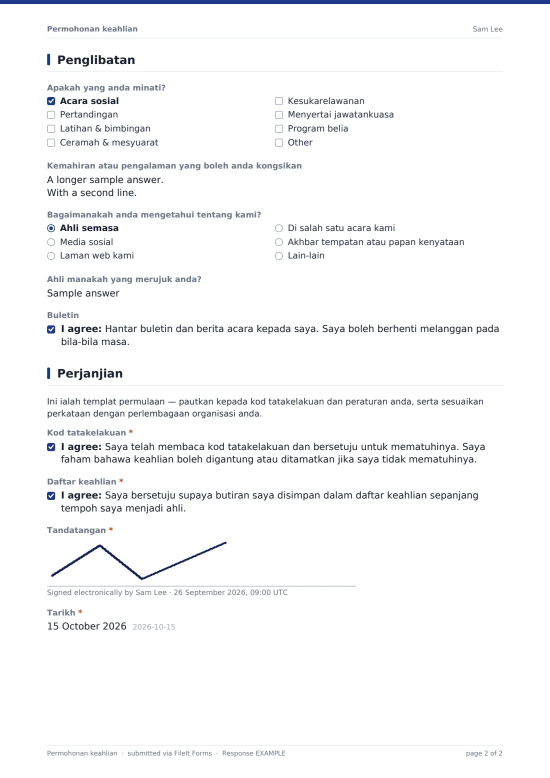 Permohonan keahlian — PDF respons contoh, halaman 2 daripada 2
