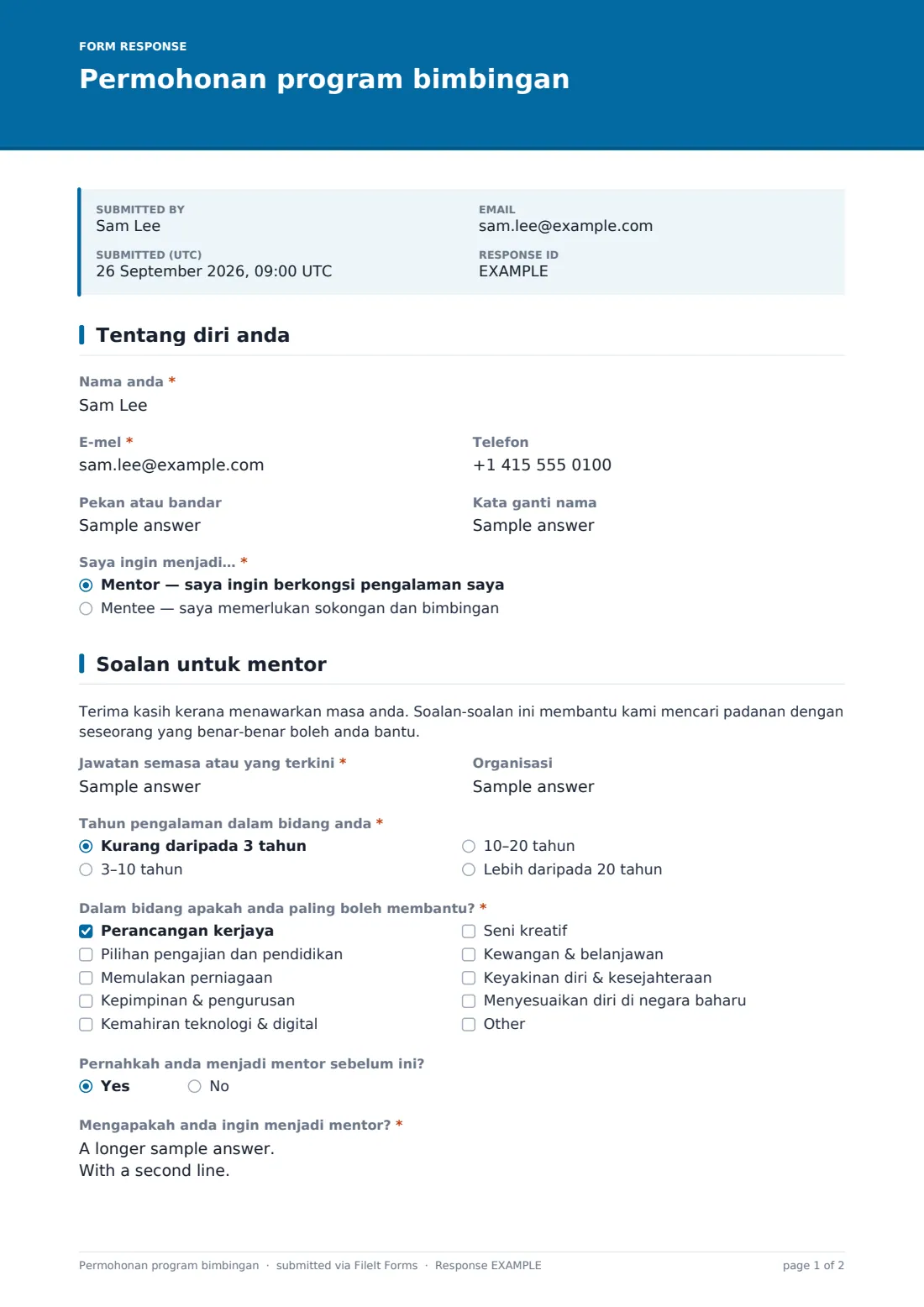 Permohonan program bimbingan — PDF respons contoh, halaman 1 daripada 2
