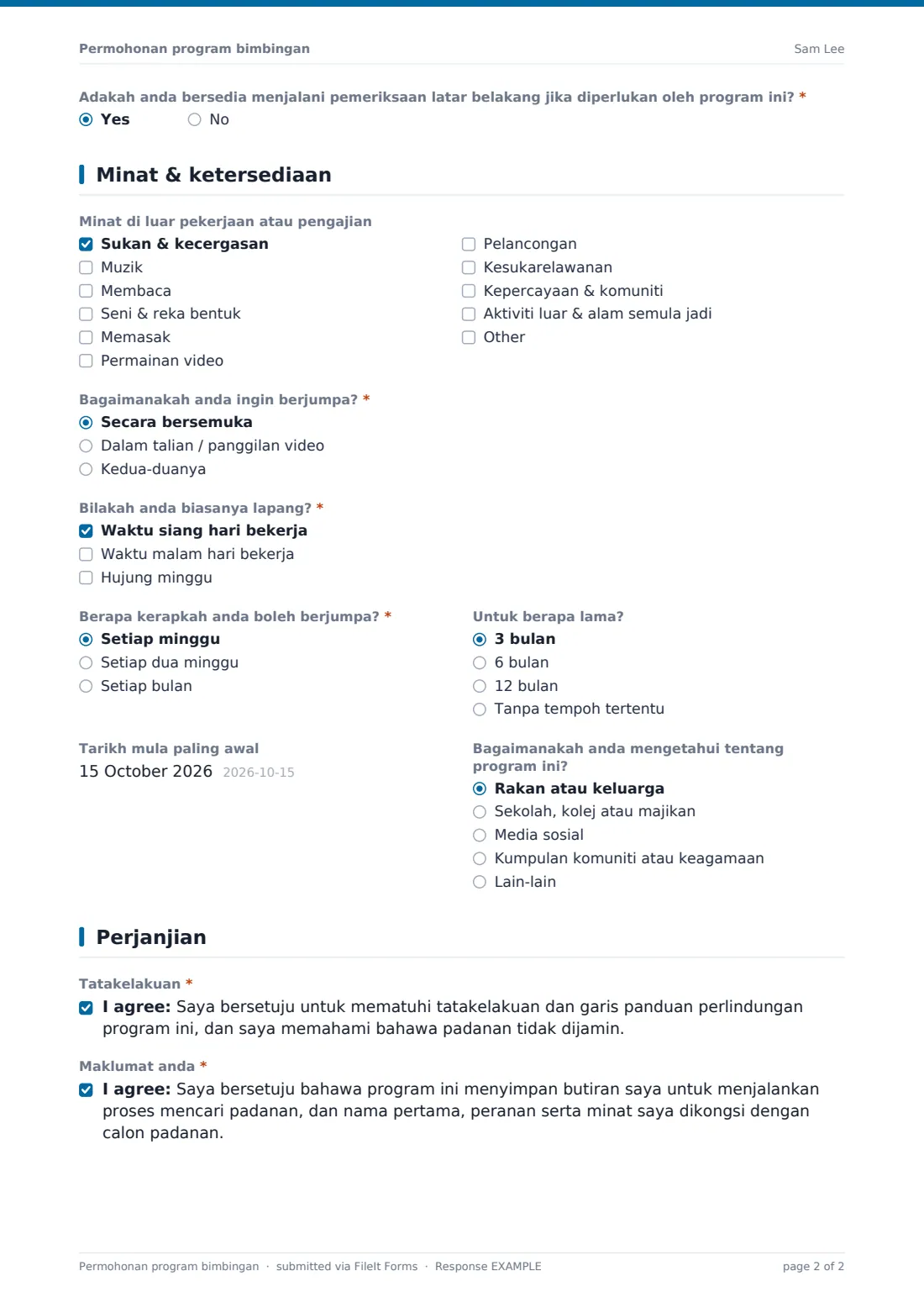 Permohonan program bimbingan — PDF respons contoh, halaman 2 daripada 2