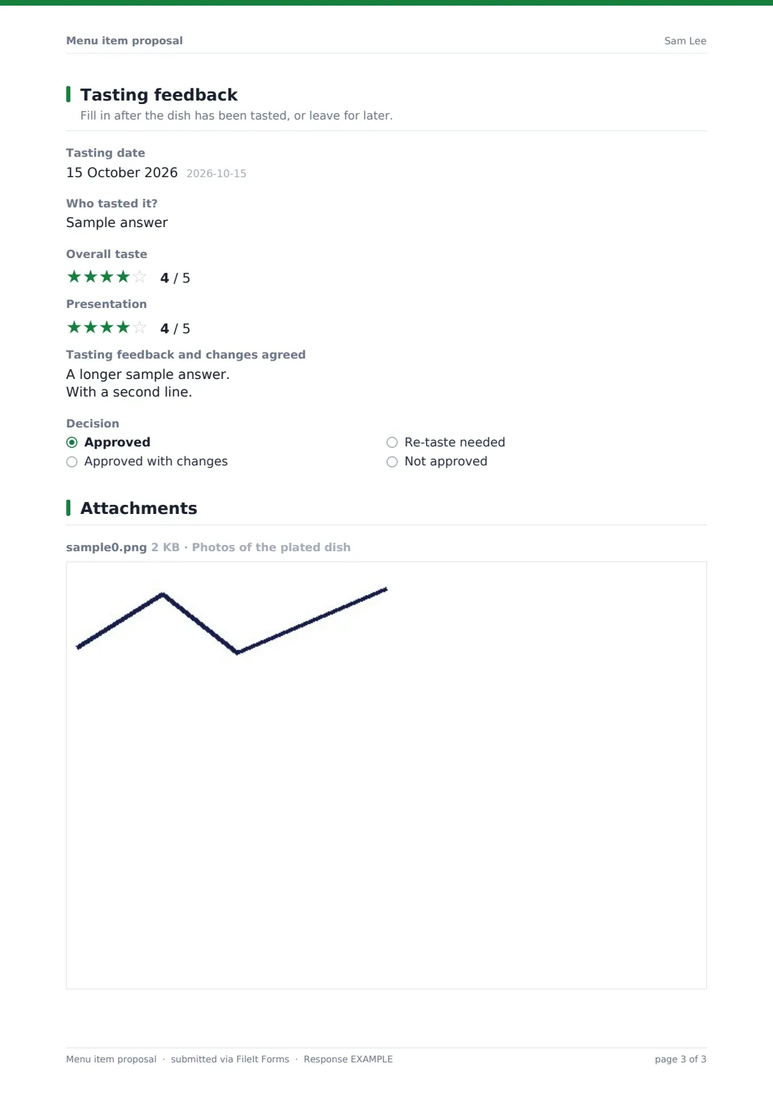 Menu item proposal — example response PDF, page 3 of 3