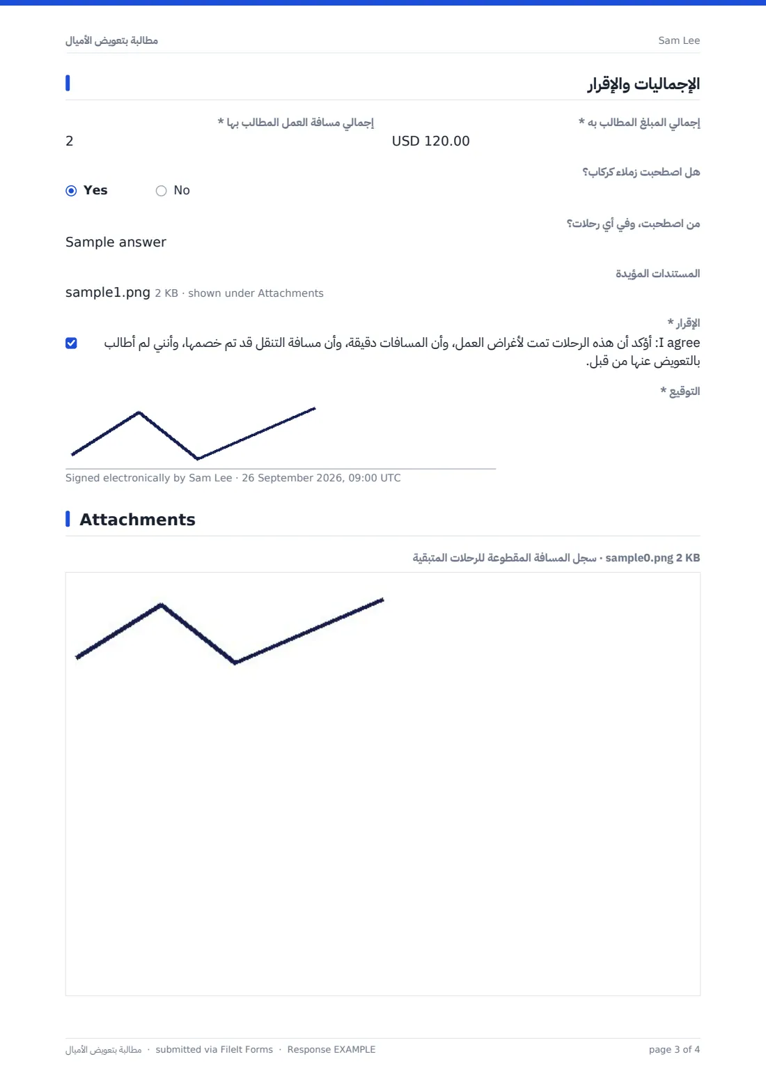 مطالبة بتعويض الأميال — ملف PDF لرد نموذجي، الصفحة 3 من 4