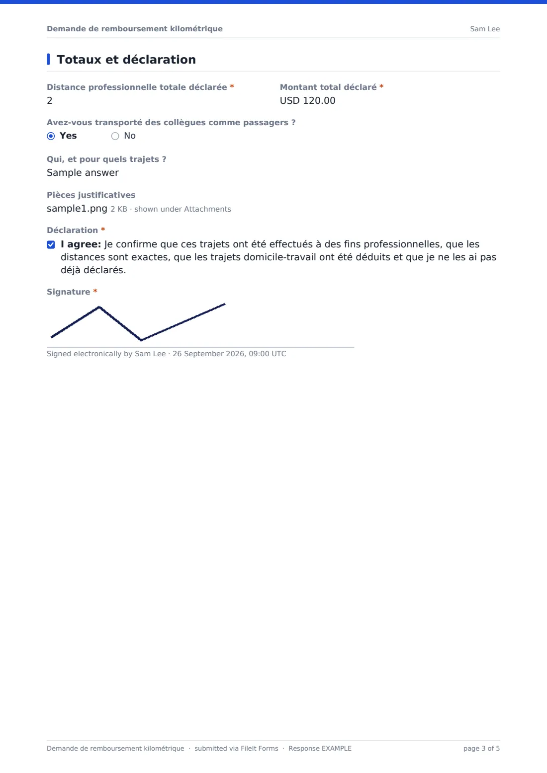 Demande de remboursement kilométrique — exemple de réponse au format PDF, page 3 sur 5