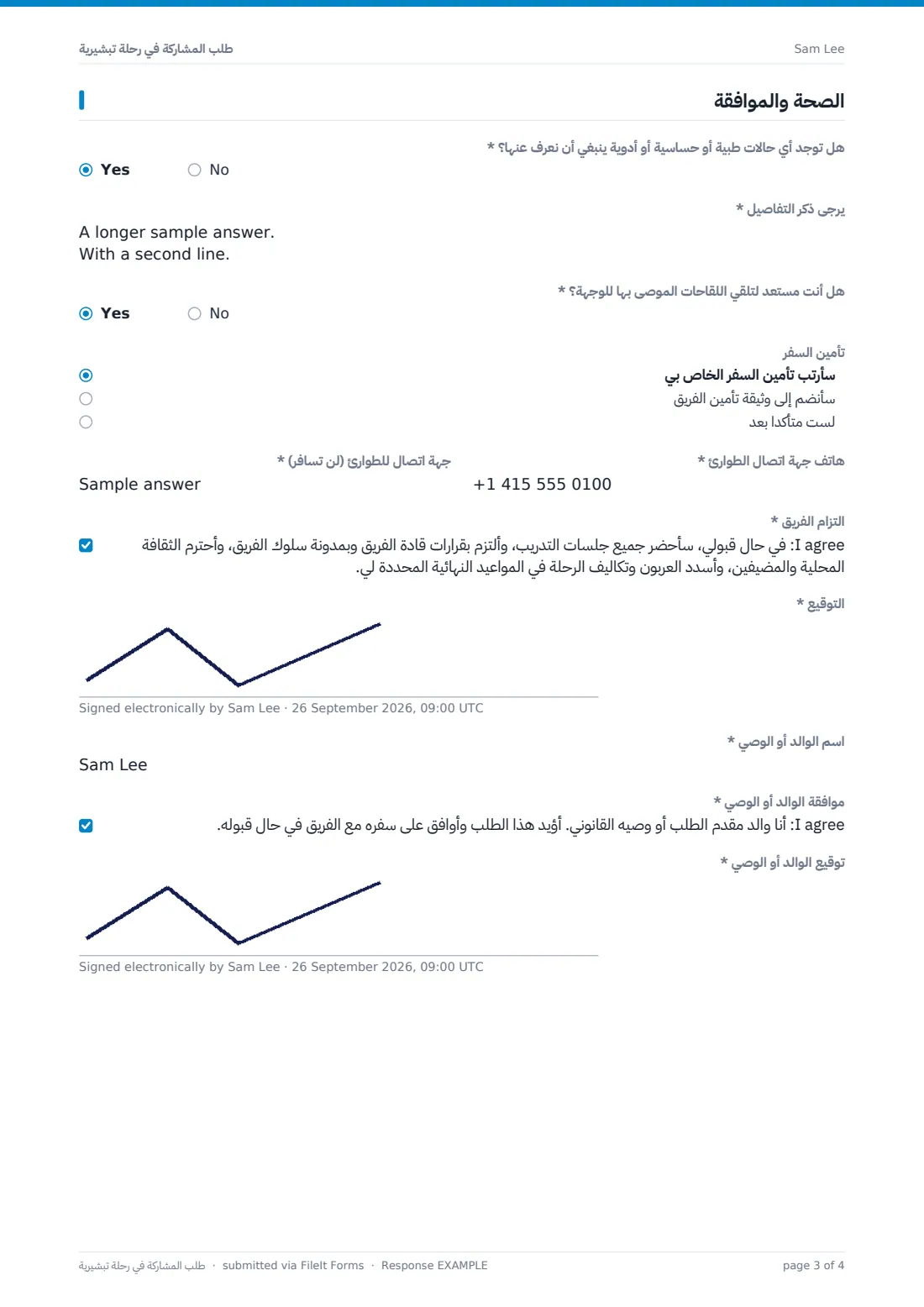 طلب المشاركة في رحلة تبشيرية — ملف PDF لرد نموذجي، الصفحة 3 من 4