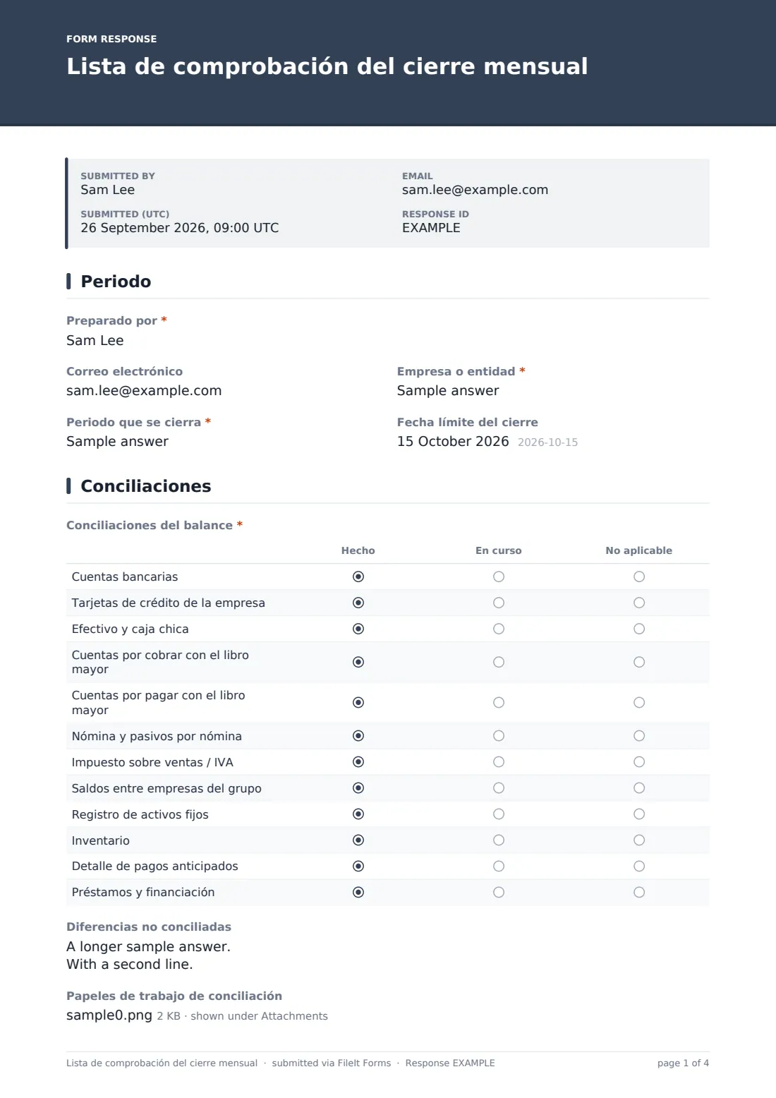 Lista de comprobación del cierre mensual — PDF de respuesta de ejemplo, página 1 de 4