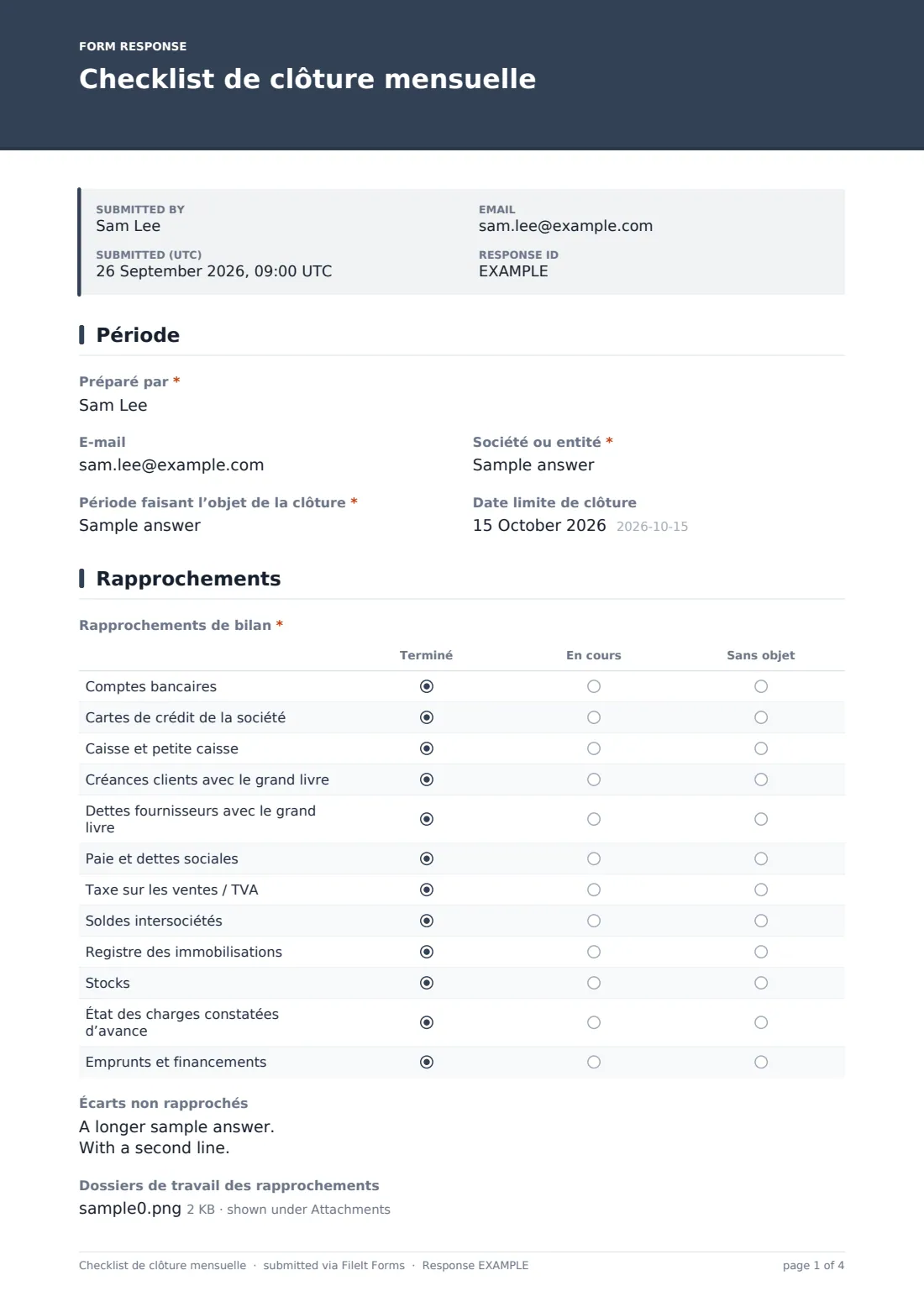 Checklist de clôture mensuelle — exemple de réponse au format PDF, page 1 sur 4
