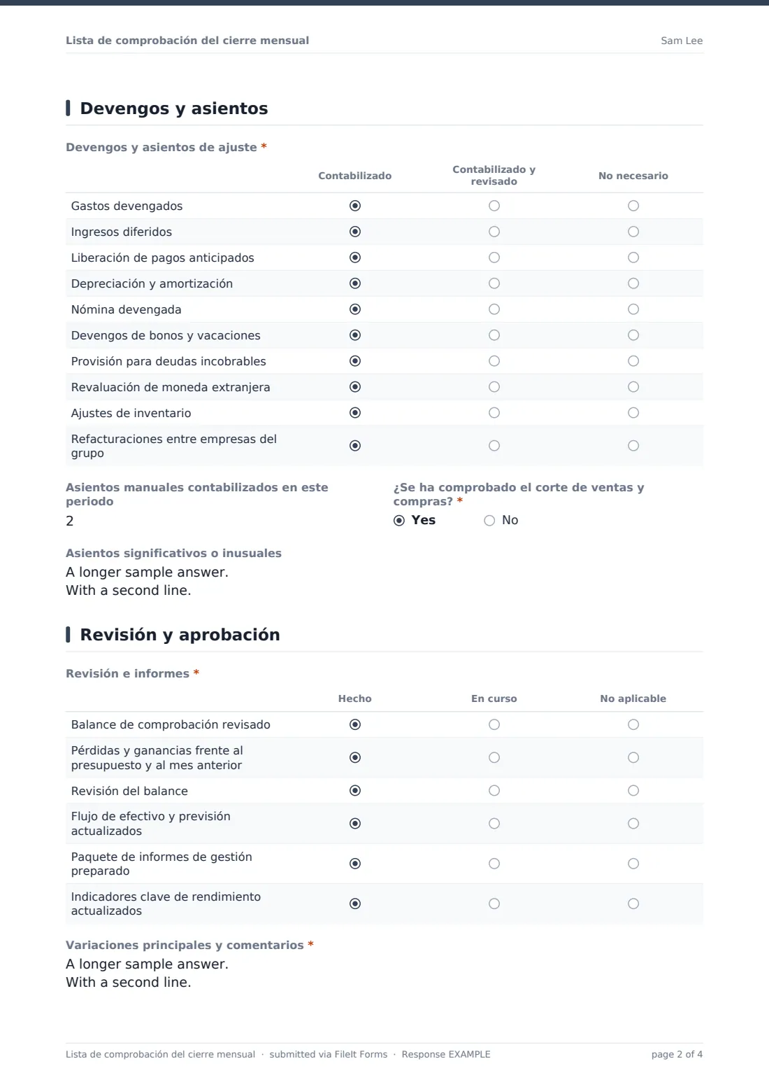 Lista de comprobación del cierre mensual — PDF de respuesta de ejemplo, página 2 de 4