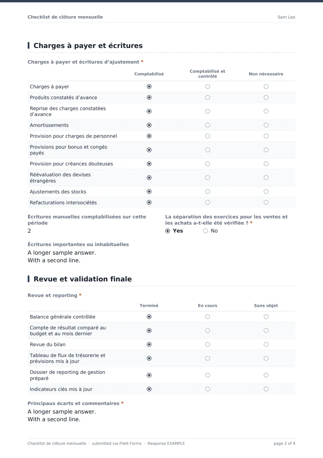 Checklist de clôture mensuelle — exemple de réponse au format PDF, page 2 sur 4