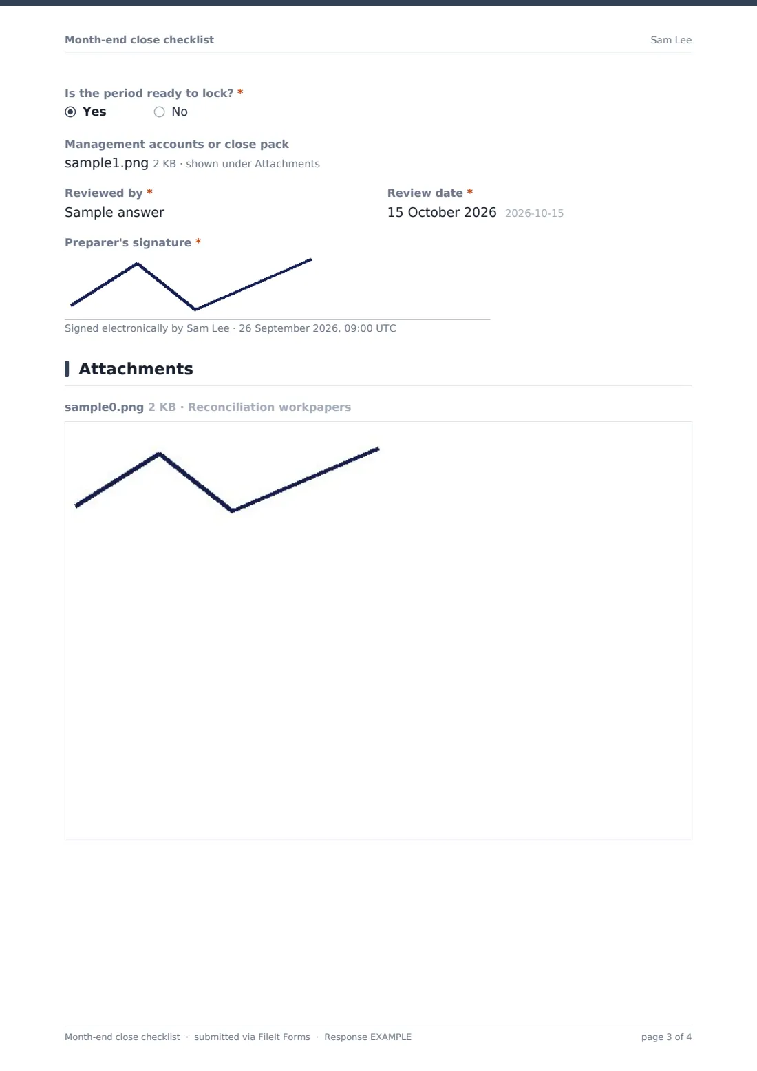 Month-end close checklist — example response PDF, page 3 of 4