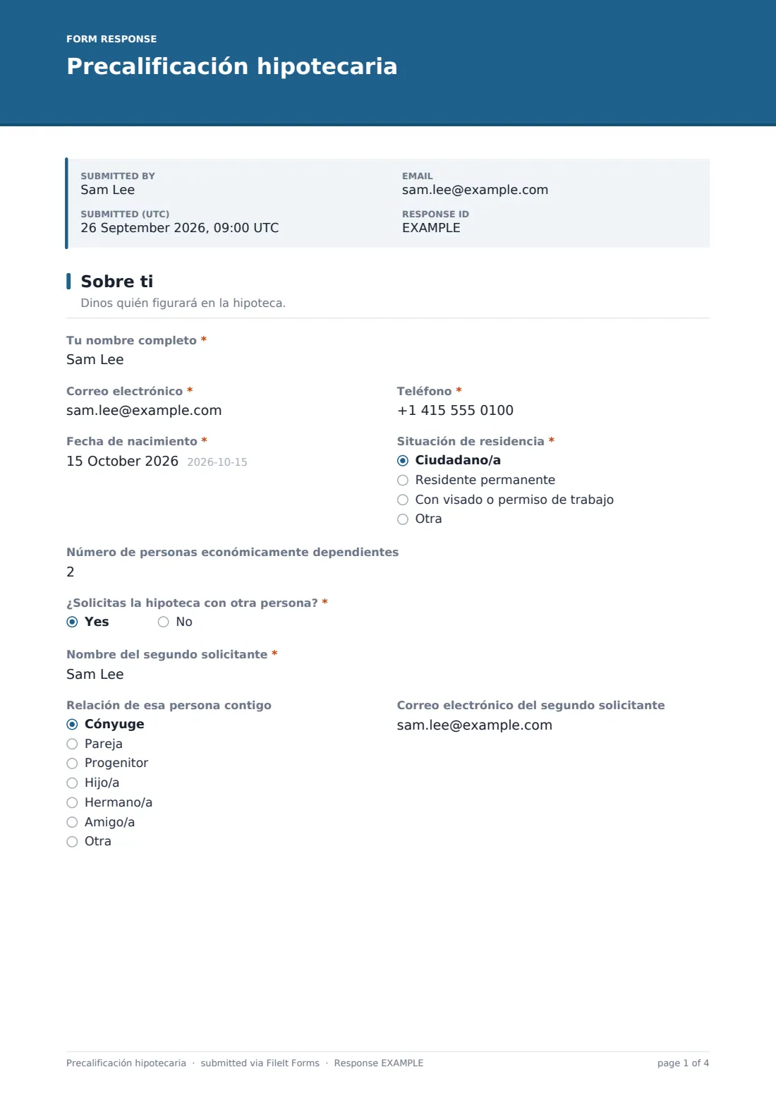 Precalificación hipotecaria — PDF de respuesta de ejemplo, página 1 de 4