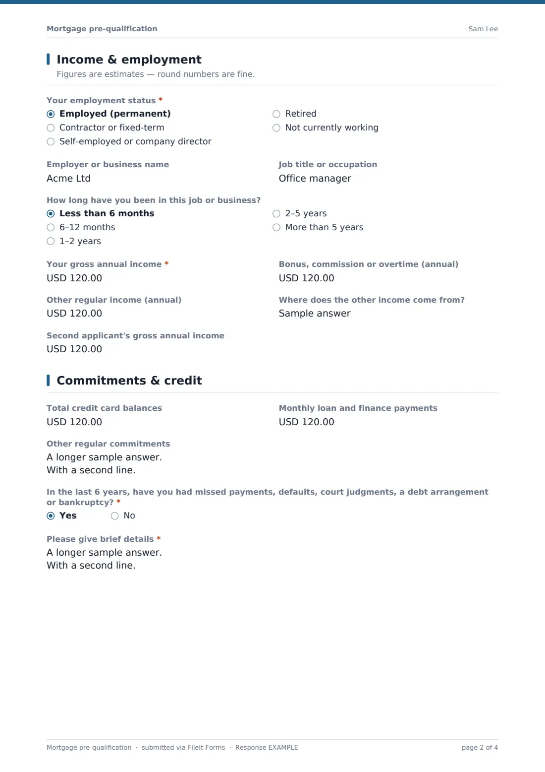 Mortgage pre-qualification — example response PDF, page 2 of 4