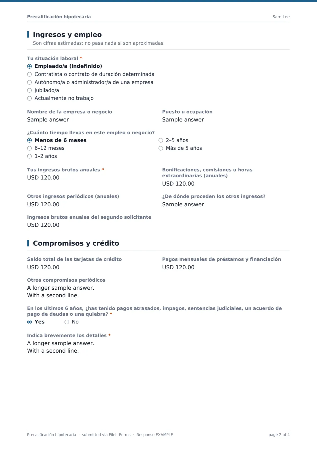 Precalificación hipotecaria — PDF de respuesta de ejemplo, página 2 de 4