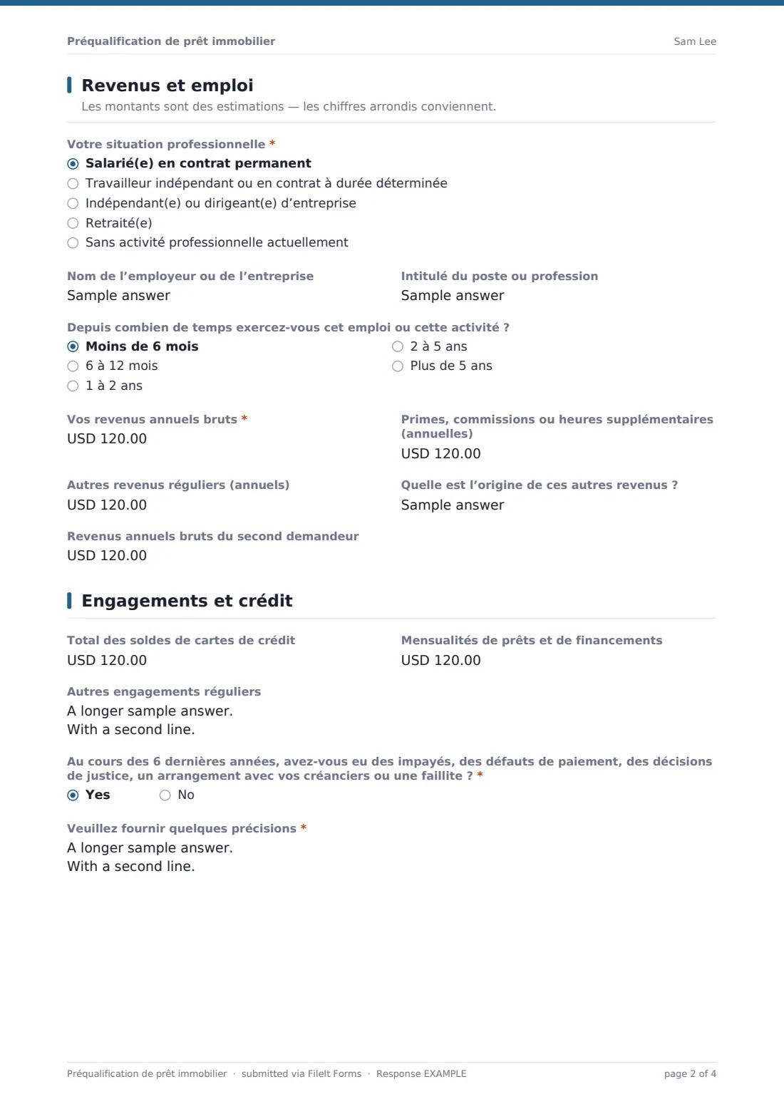 Préqualification de prêt immobilier — exemple de réponse au format PDF, page 2 sur 4