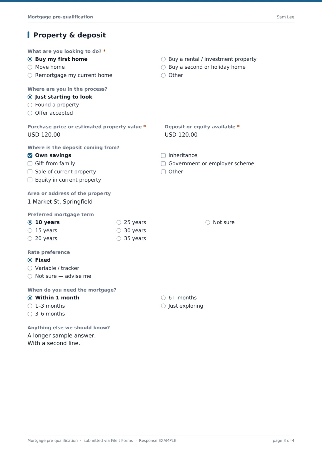 Mortgage pre-qualification — example response PDF, page 3 of 4