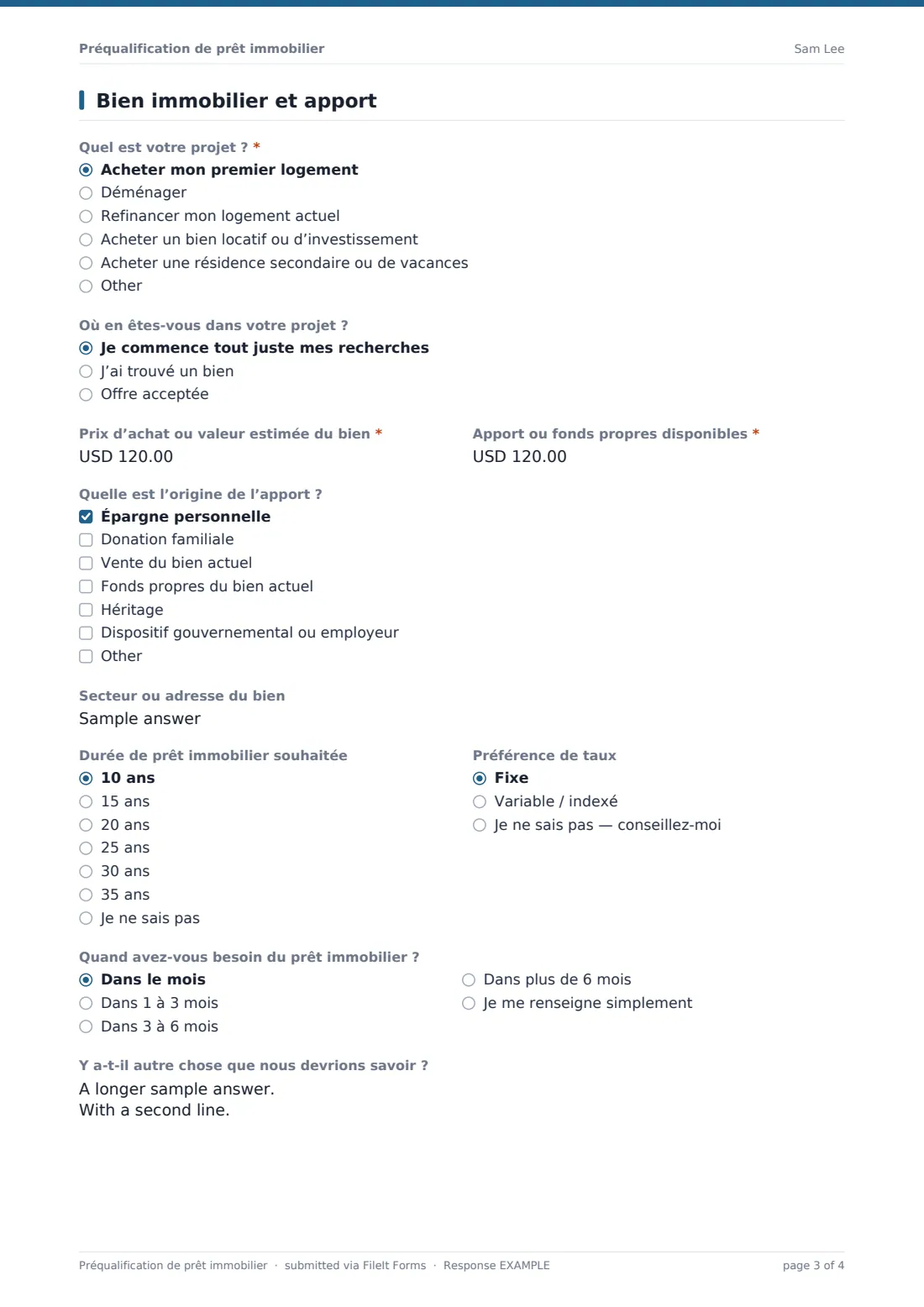 Préqualification de prêt immobilier — exemple de réponse au format PDF, page 3 sur 4