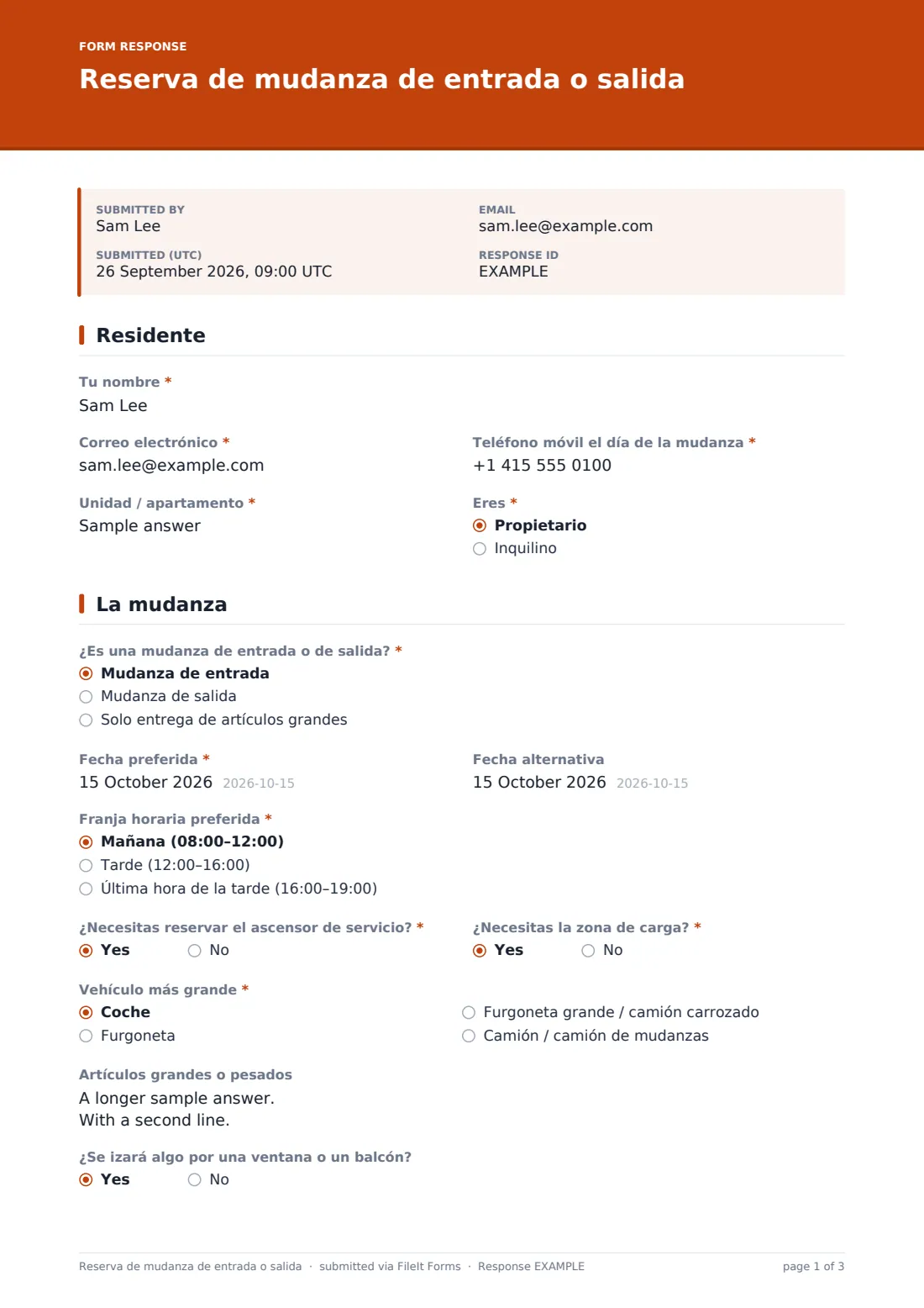 Reserva de mudanza de entrada o salida — PDF de respuesta de ejemplo, página 1 de 3