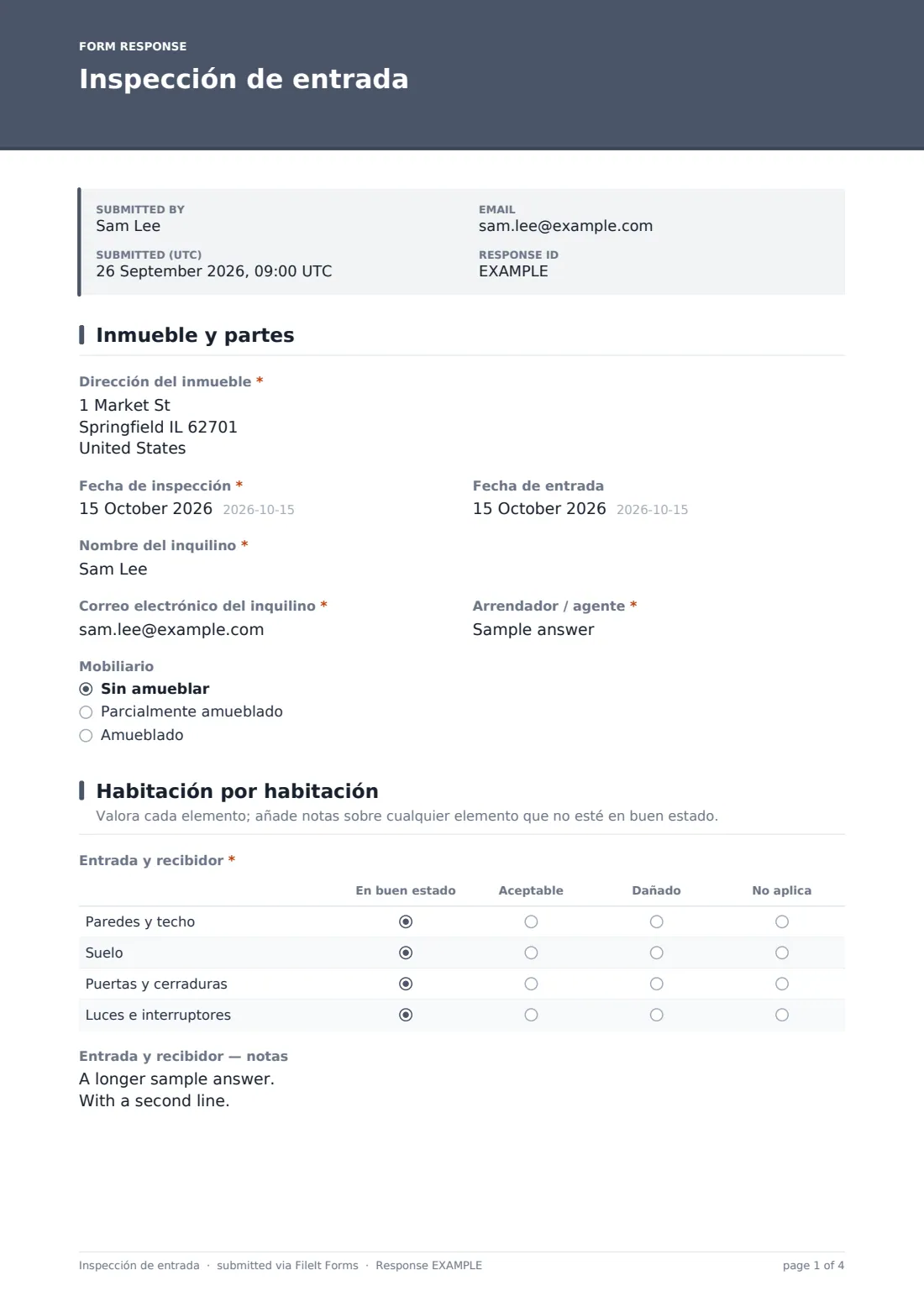 Inspección de entrada — PDF de respuesta de ejemplo, página 1 de 4