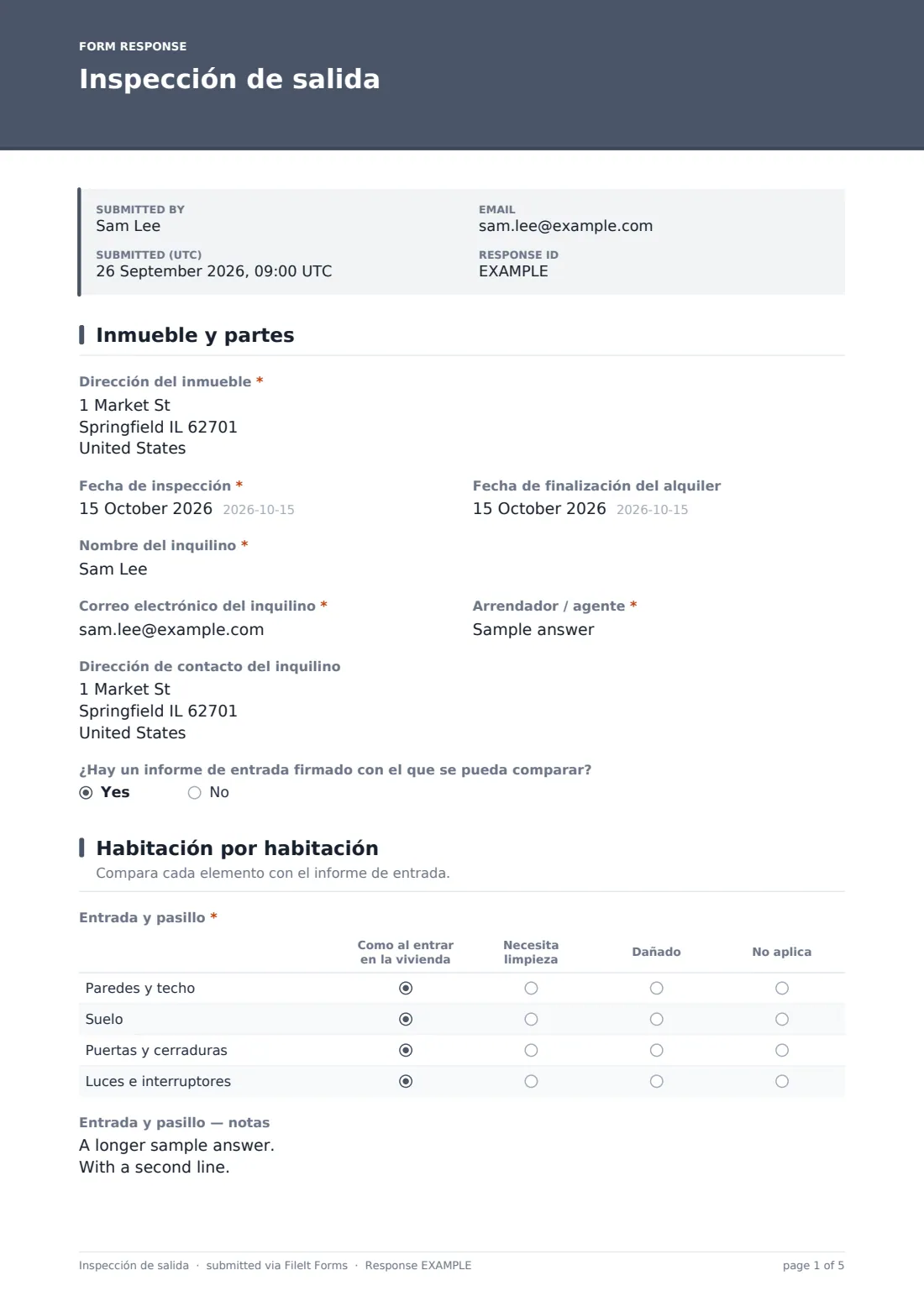 Inspección de salida — PDF de respuesta de ejemplo, página 1 de 5