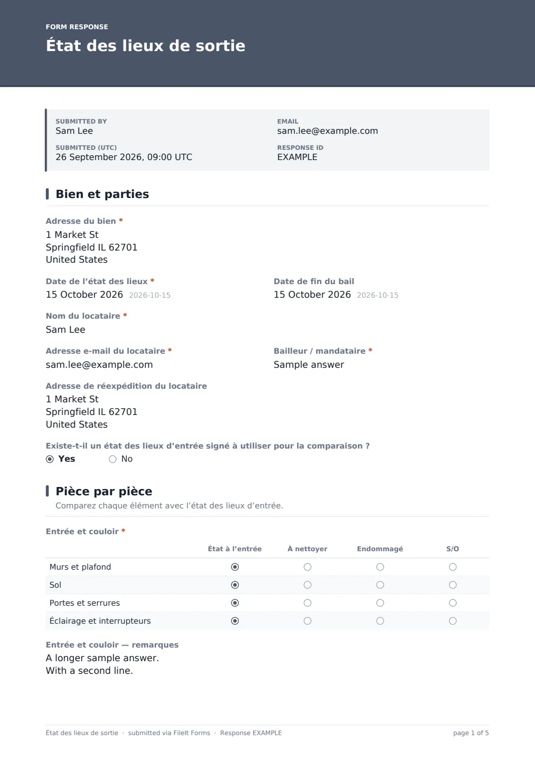 État des lieux de sortie — exemple de réponse au format PDF, page 1 sur 5