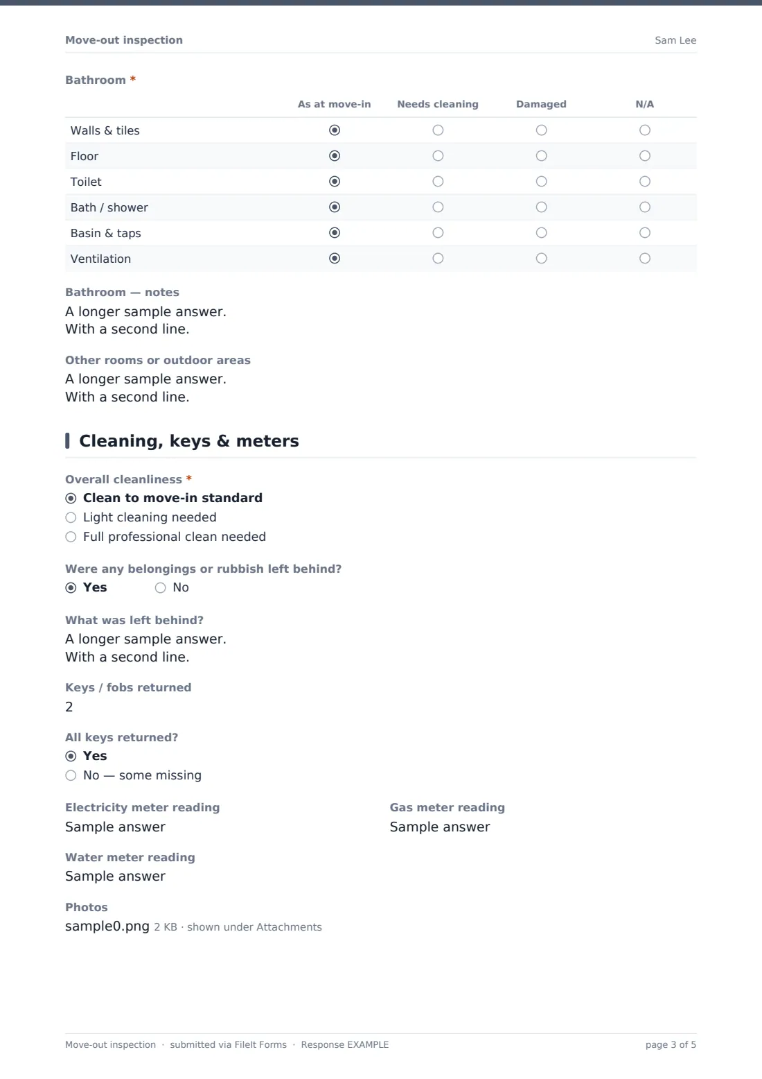 Move-out inspection — example response PDF, page 3 of 5