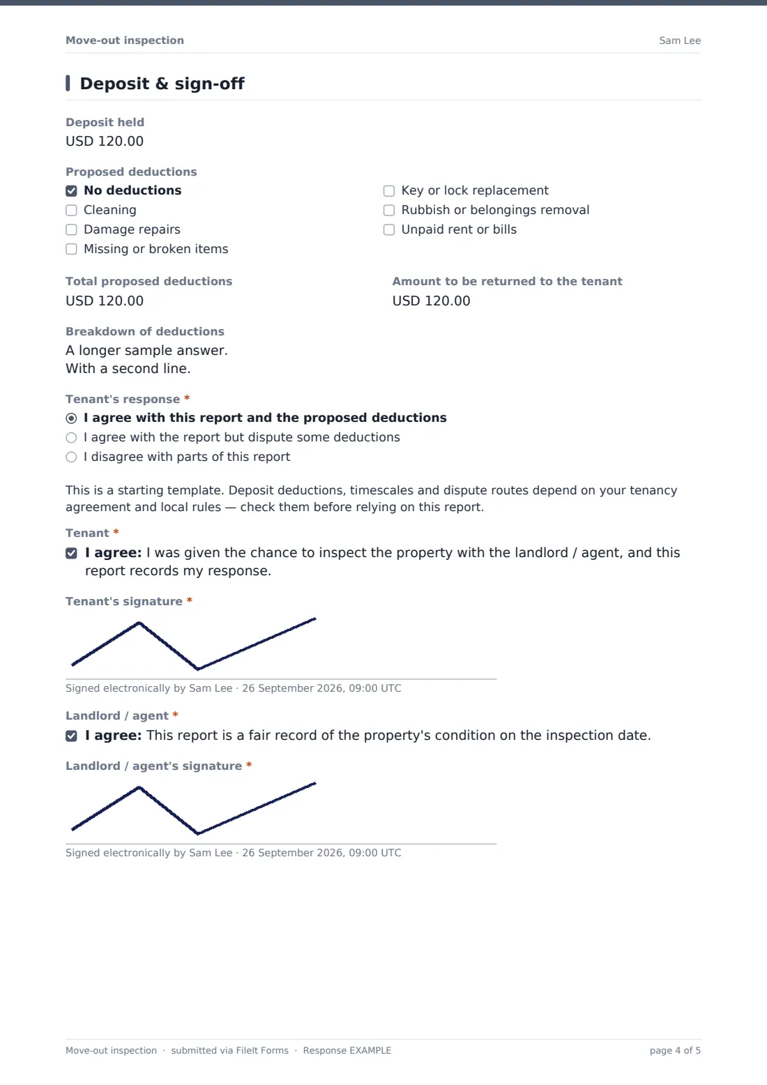 Move-out inspection — example response PDF, page 4 of 5