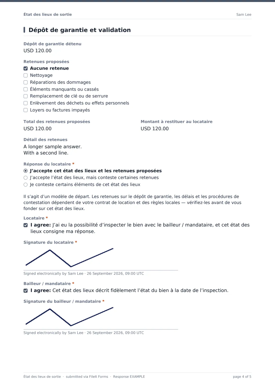 État des lieux de sortie — exemple de réponse au format PDF, page 4 sur 5