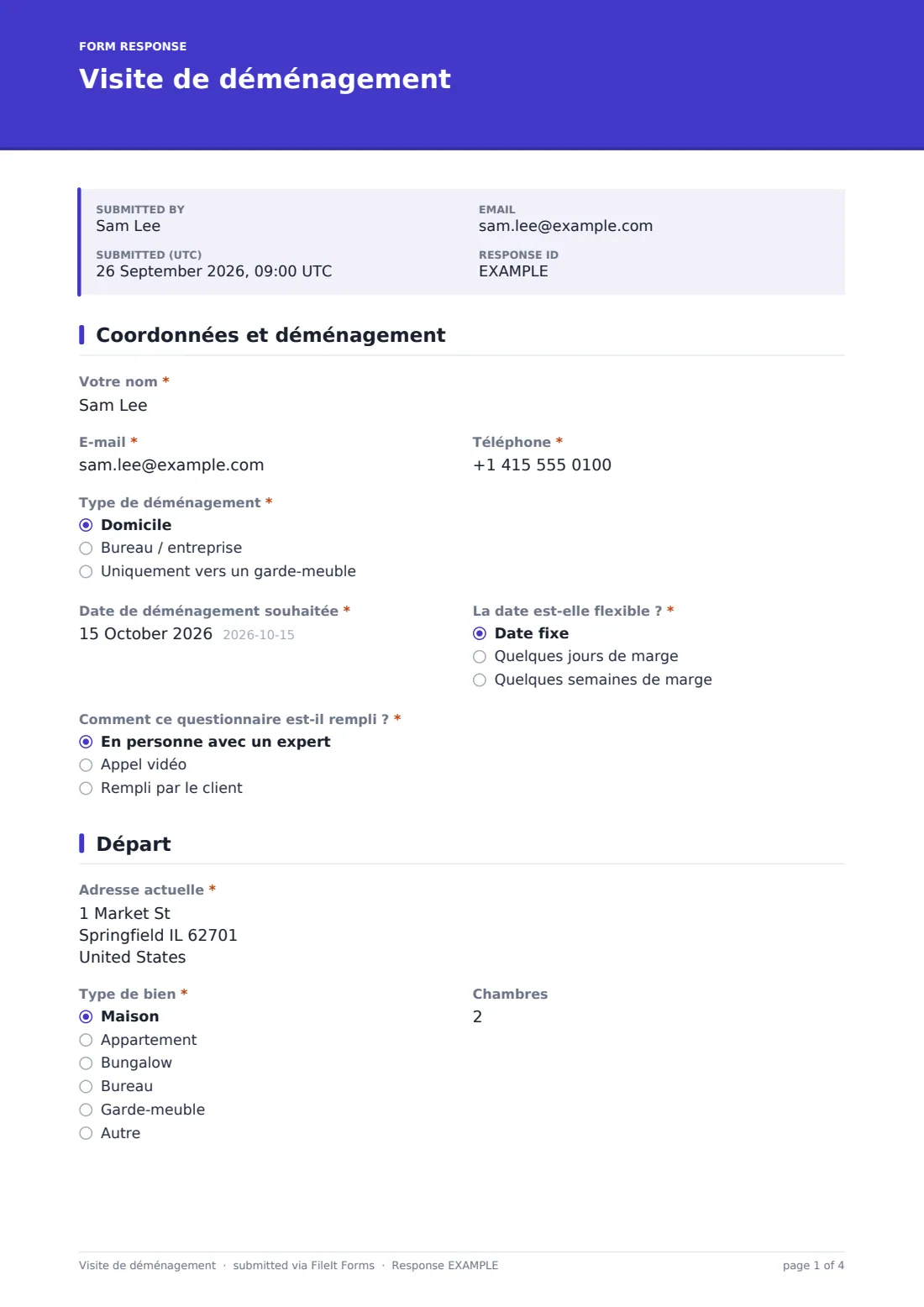 Visite de déménagement — exemple de réponse au format PDF, page 1 sur 4