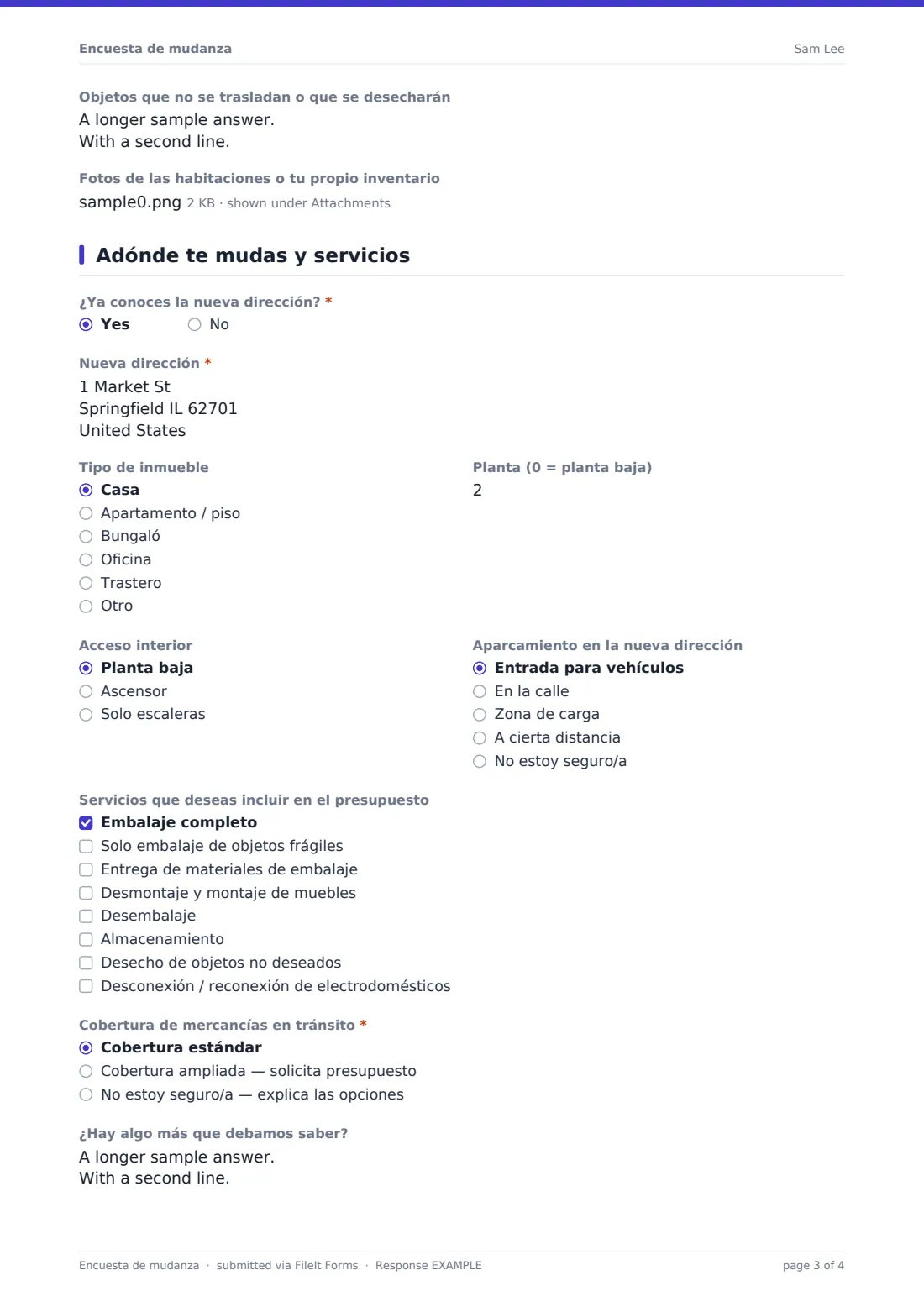Encuesta de mudanza — PDF de respuesta de ejemplo, página 3 de 4